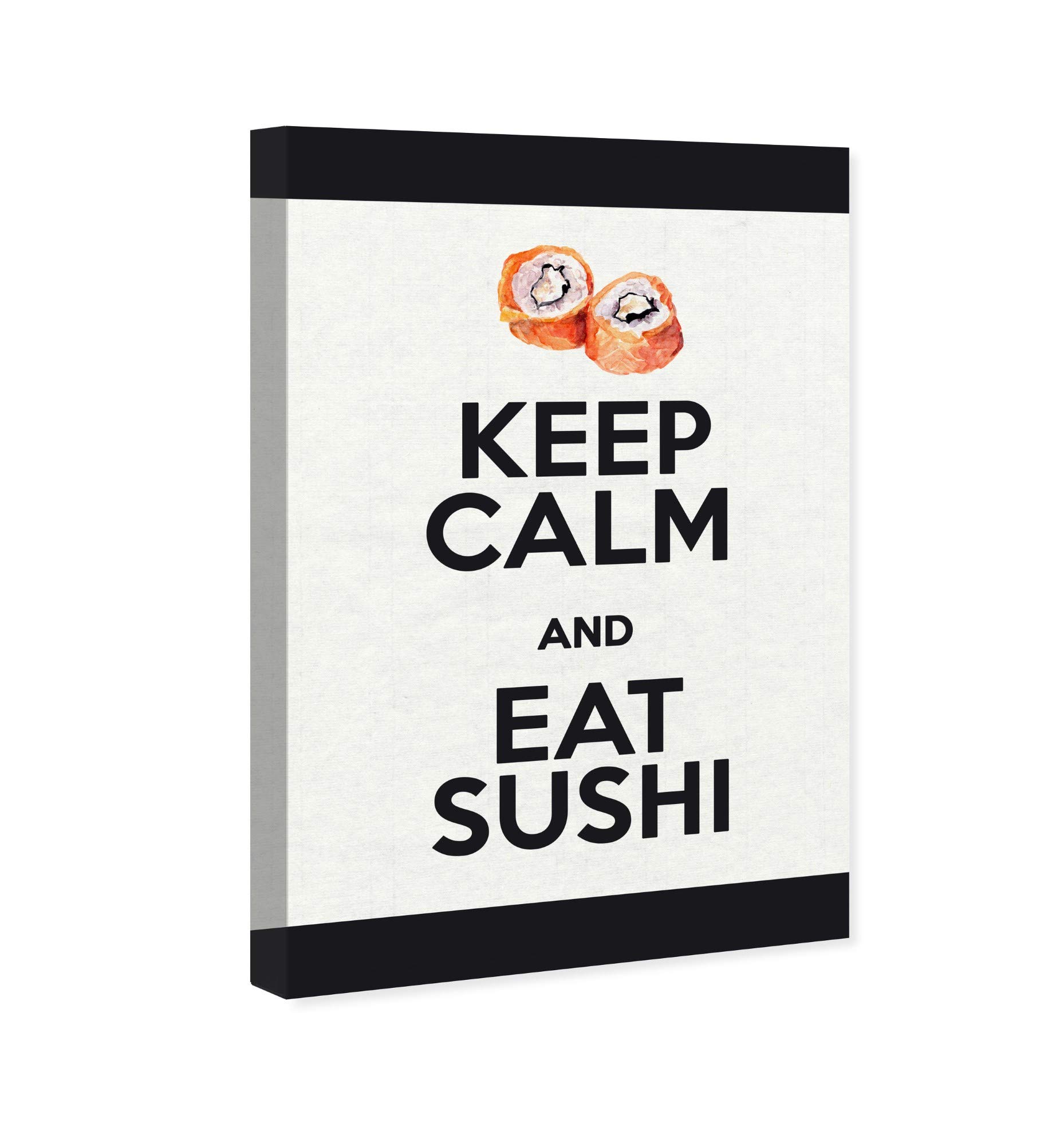 Wynwood Studio 'Eat Sushi Rolls' Canvas Wall Art Print - 16x24 Inch Modern Japanese Food Decor for Kitchen, Dining Room & Restaurant - Pink and White Framed Home Décor