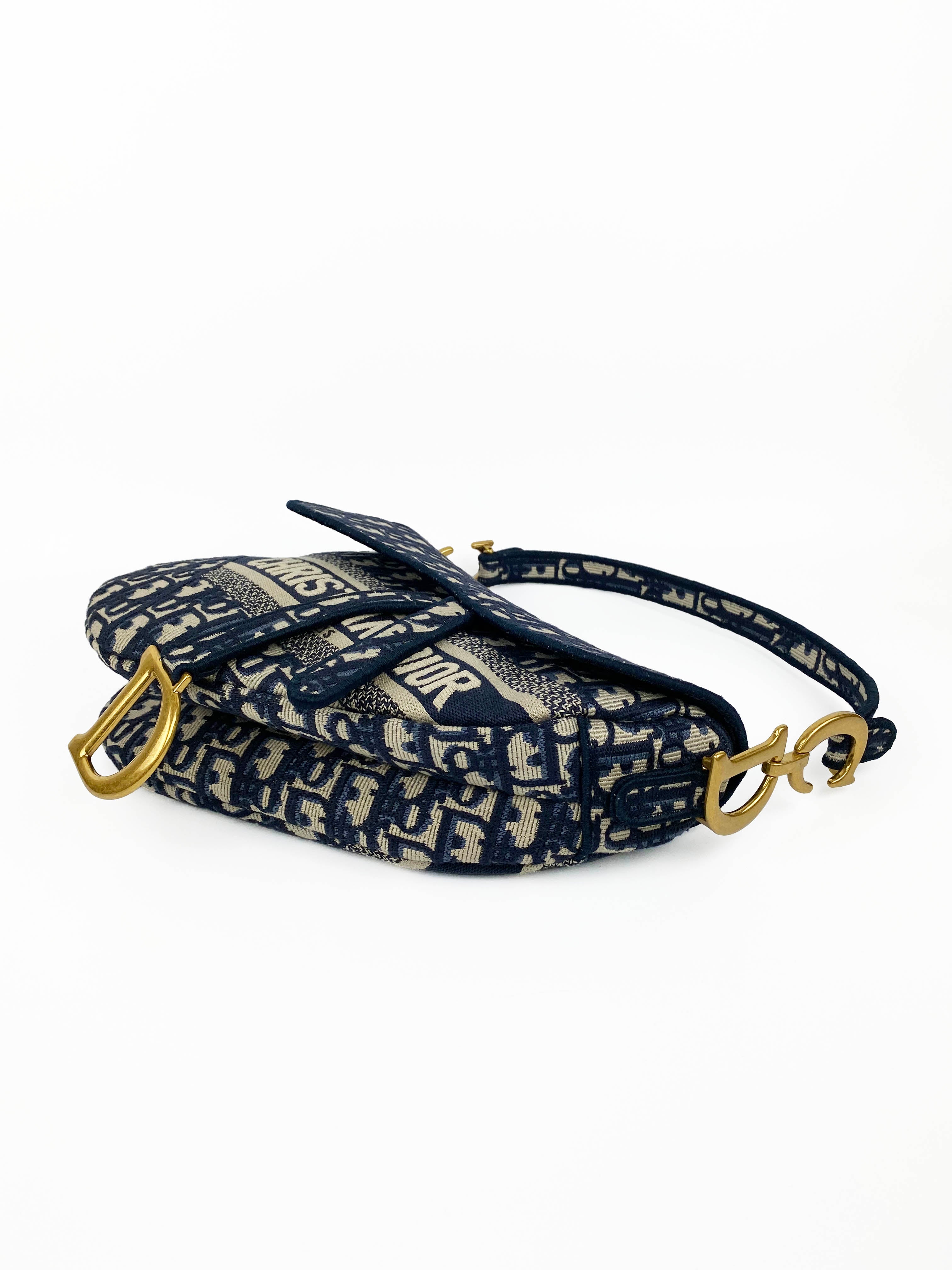 Christian Dior Blue Oblique Saddle Bag - Luxury Designer Crossbody Purse for Women | Perfect for Date Night, Parties & Special Occasions