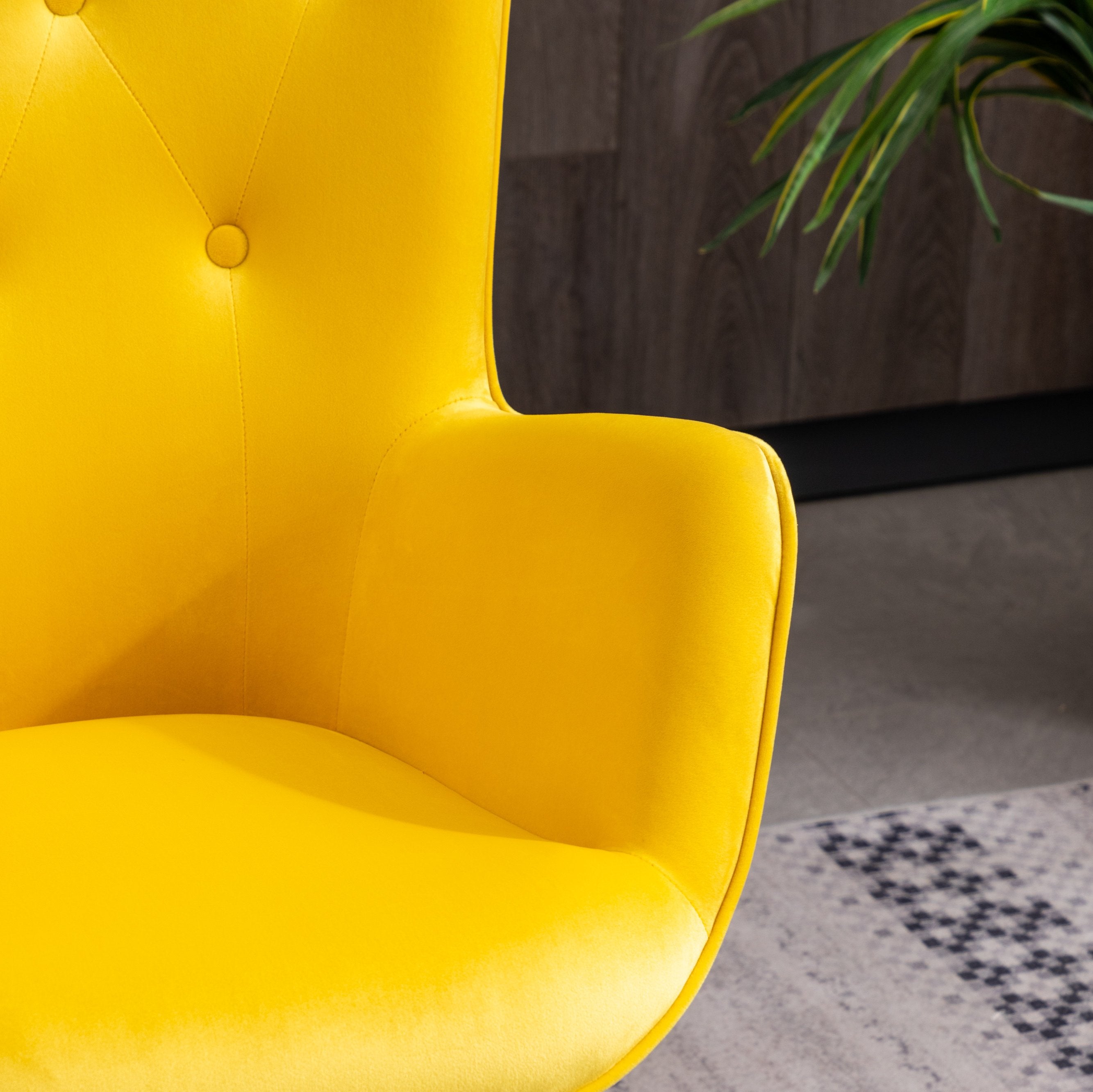 Roundhill Furniture Doarnin Contemporary Silky Velvet Tufted Button Back Accent Chair - Yellow Velvet Lounge Chair for Living Room, Bedroom & Office Decor
