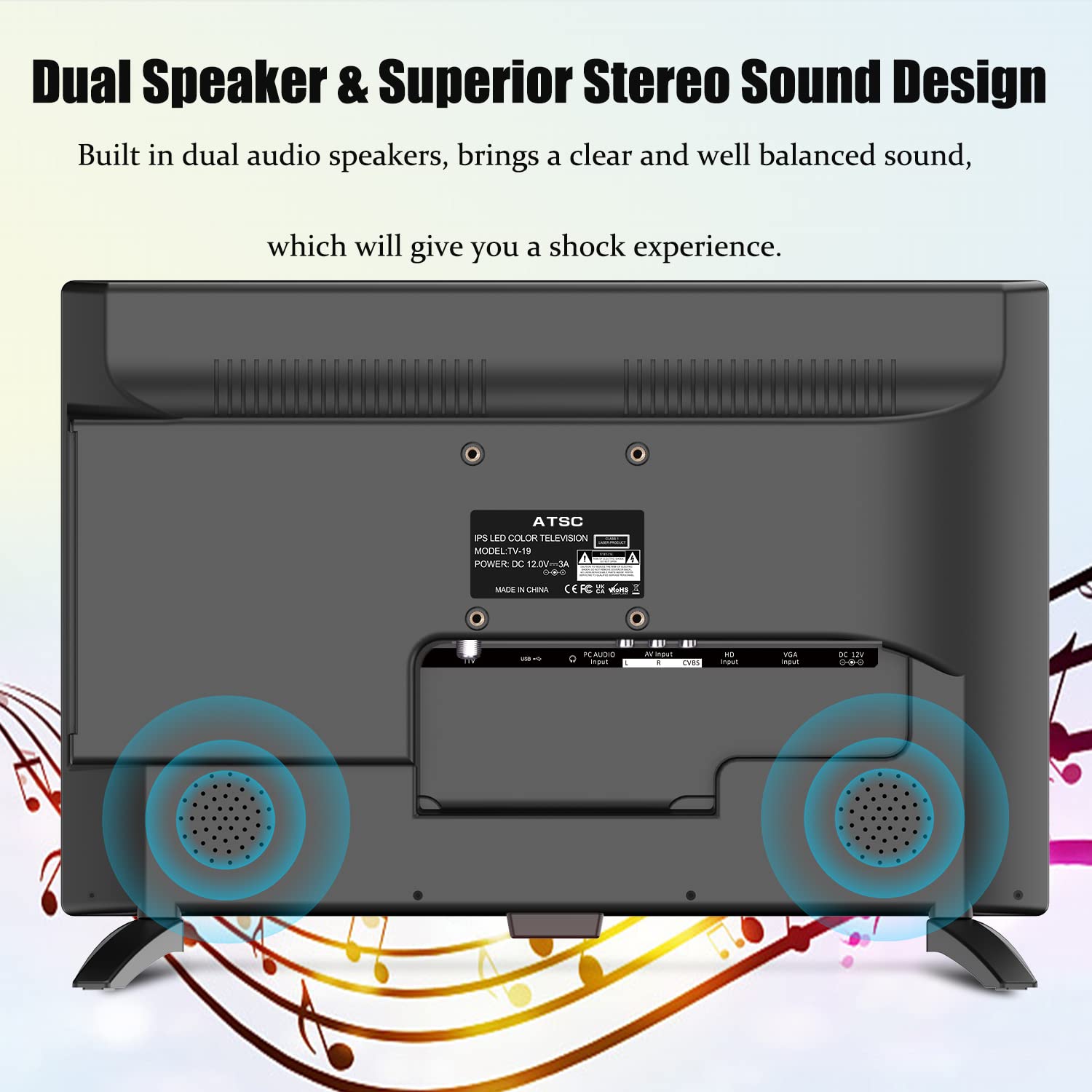 19 Inch LED Widescreen TV with Digital ATSC Tuner, HDMI/VGA/RCA/USB Ports | Flat Screen HDTV with Built-in Dual Speakers | Perfect for Kitchen, Bedroom, RV & Camping (2023 Model)