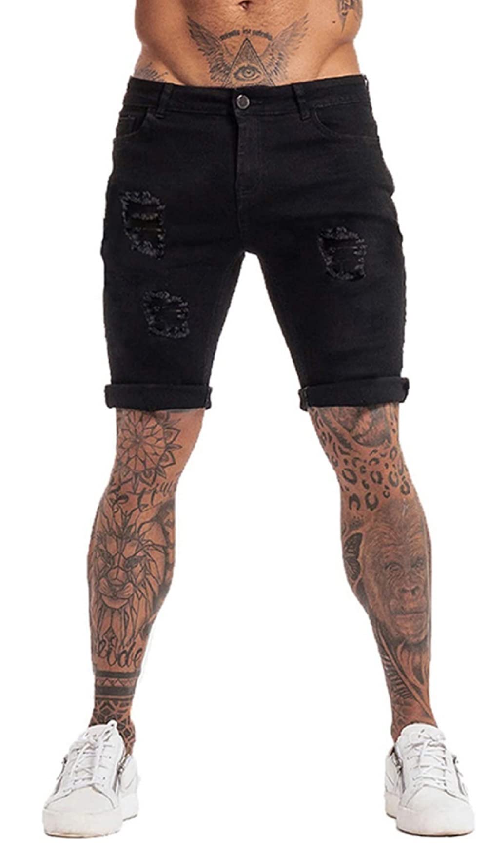 CHARTOU Men's Distressed Denim Shorts - Mid-Rise Roll-Up Cuffed Knee Length for Summer | Casual Wear, Beach Outfits & Street Style Fashion