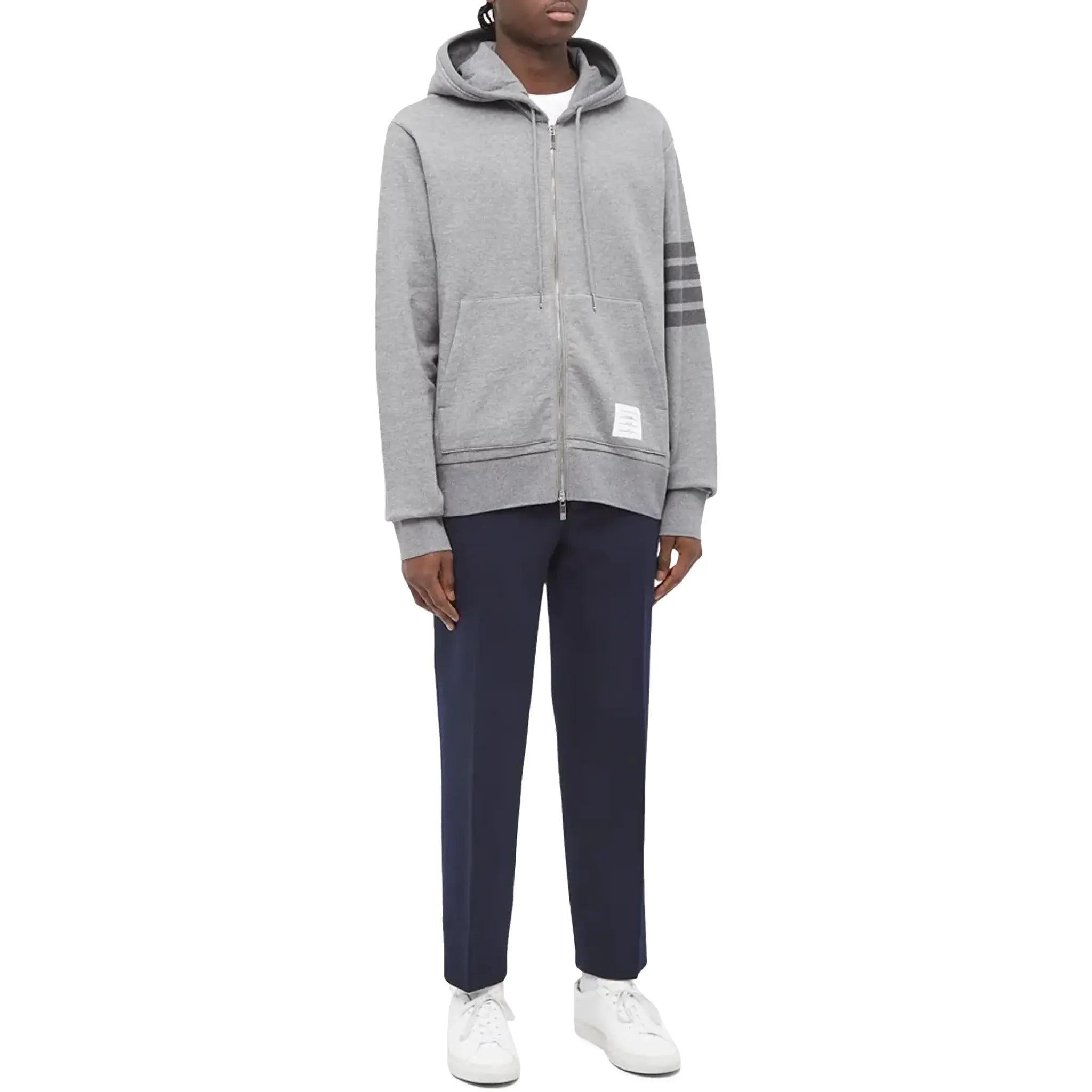 Thom Browne Classic Loopback 4-Bar Tonal Full Zip Hoodie - Medium Grey | Men's Luxury Streetwear for Casual Wear & Urban Fashion