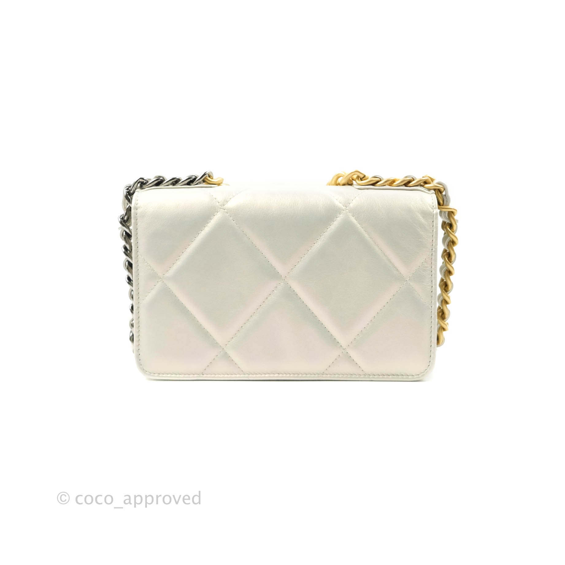 Chanel 19 Quilted Wallet on Chain WOC in Iridescent White with Mixed Hardware - Luxury Crossbody Bag for Women, Perfect for Evening Events & Daily Use
