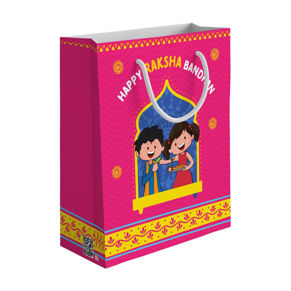 Festiko® Happy Raksha Bandhan Gift Bag for Brother & Sister - Premium Rakhi Goodie Bag for Siblings, Raksha Bandhan Decorations (1 Piece) - Perfect for Hindu Festival Gifting, Sibling Bonding & Home Decor