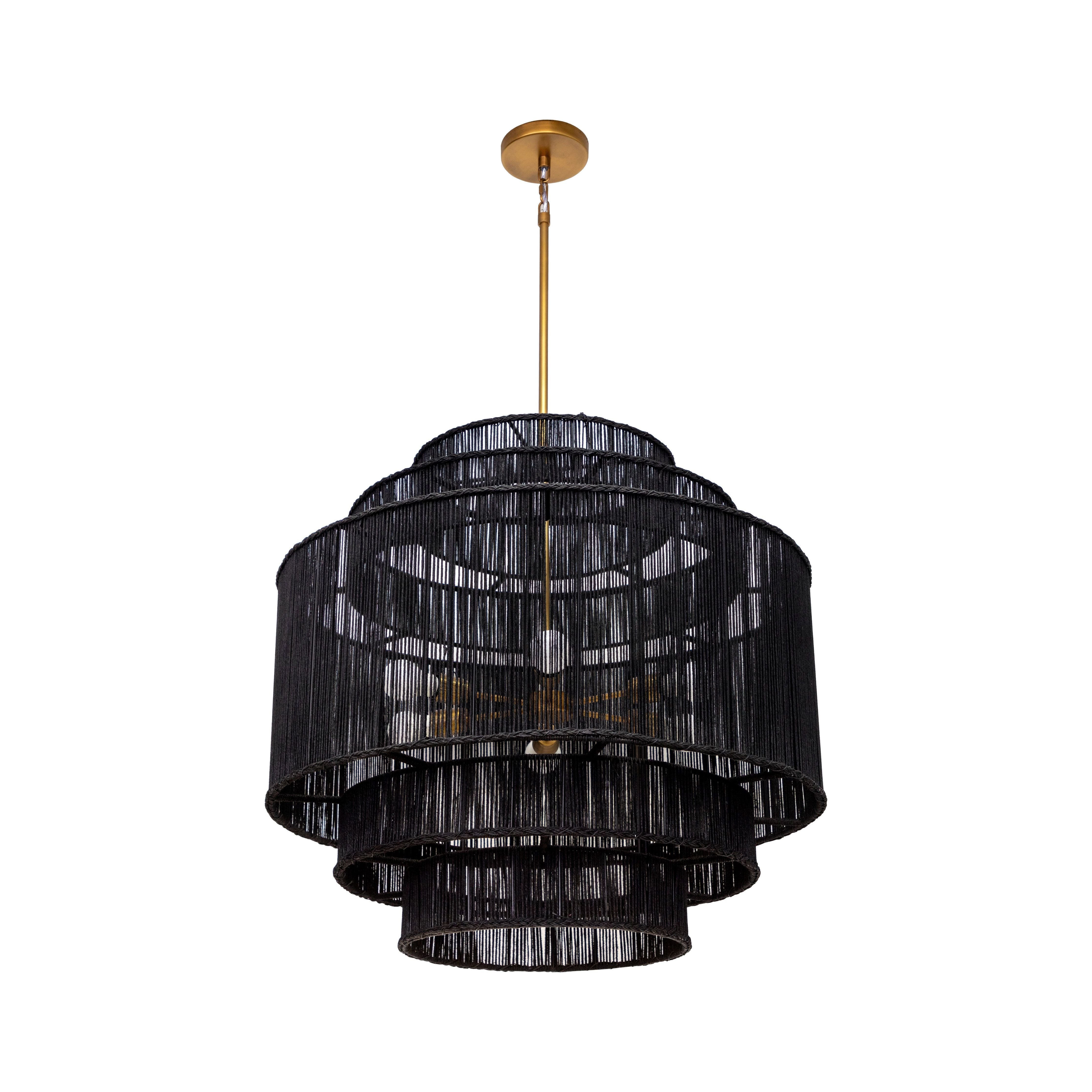 Alyssa Black Jute Chandelier - Elegant Farmhouse Lighting Fixture for Dining Room, Bedroom or Living Room Decor