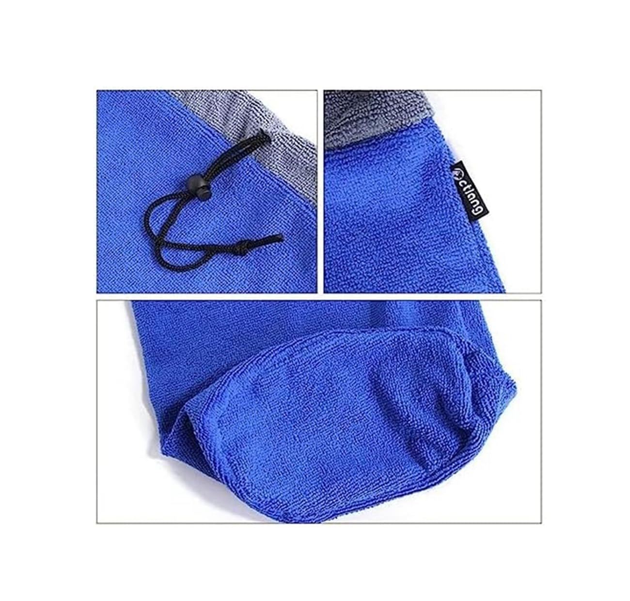 2PC Ferret Bath Towel Bag - Super Absorbent & Quick Drying Small Animal Bathrobe with Adjustable Drawstring for Ferrets, Chinchillas, Guinea Pigs (Blue & Grey) - Perfect for Post-Bath Drying & Cage Comfort