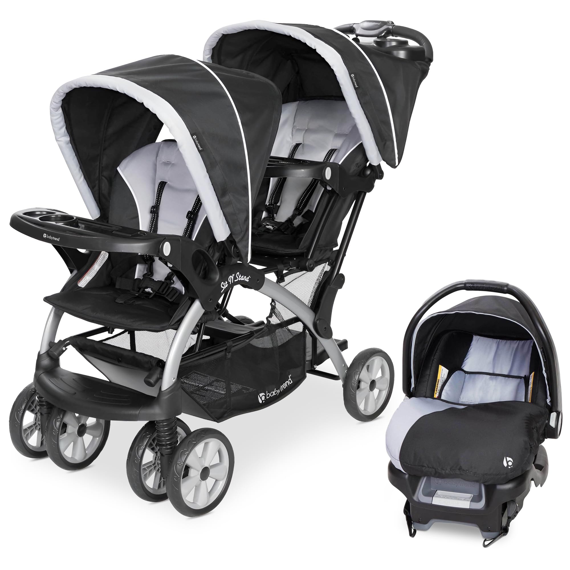 Baby Trend Double Stroller & Car Seat Combo for Infants & Toddlers - 2-Piece Travel System in Stormy | Perfect for Twins, Siblings & Daycare Outings