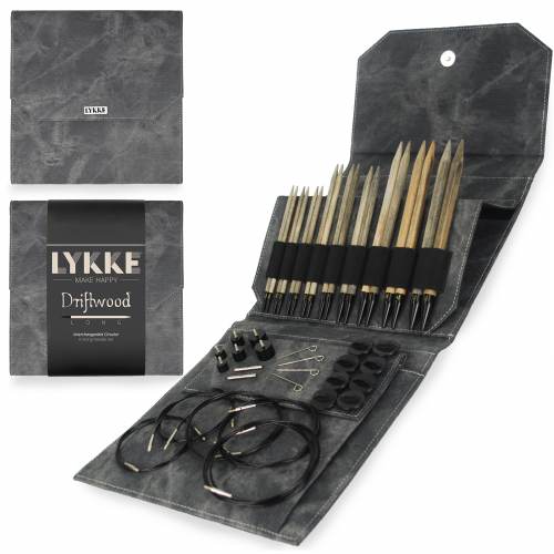 Lykke Driftwood Interchangeable Circular Knitting Needle Set - 5 Sizes Wooden Knitting Needles with Storage Case | Perfect for Sweaters, Socks & Crochet Projects