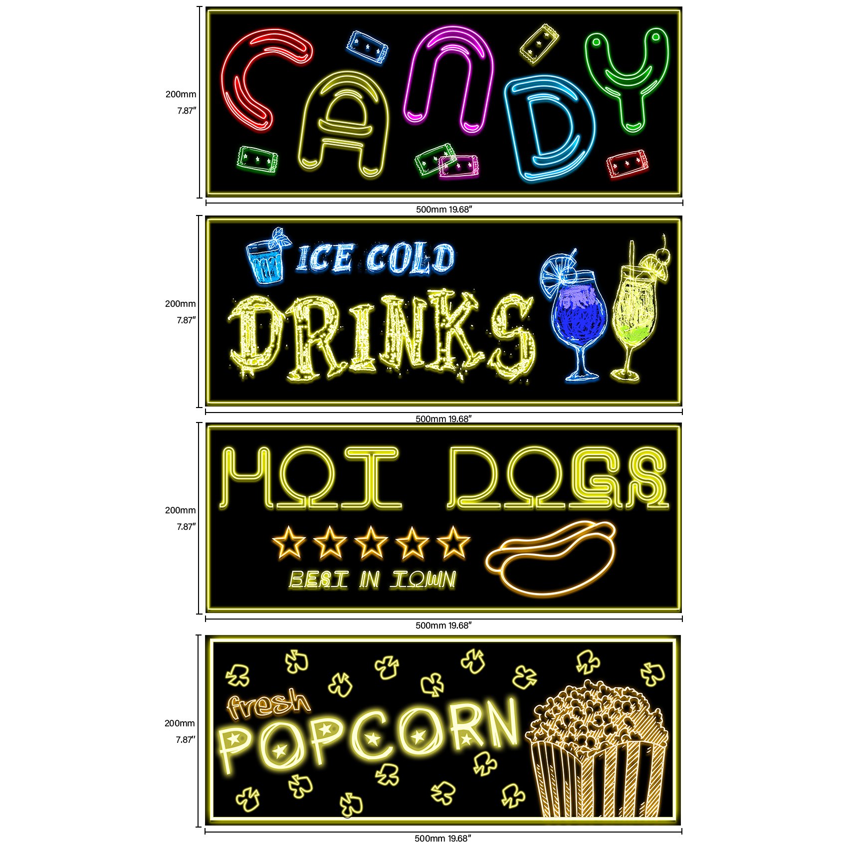 Musykrafties Movie Night Large Prepasted Food Sign - Dancing Snacks Theater Cutout Wall Mural Decal Stickers 4-Pack for Home Theater Decor, Cinema Party & Kids Room Decoration
