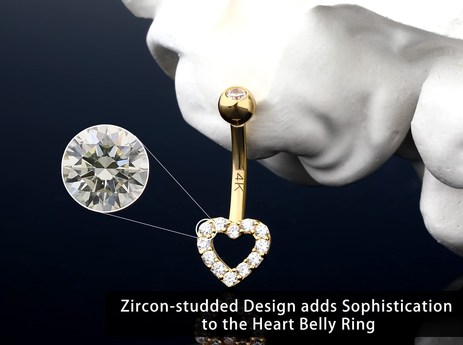 14K Real Gold Belly Button Rings for Women - Heart Shaped Navel Piercing Jewelry with Clear CZ Stones | Perfect for Everyday Wear, Parties, and Beach Outfits