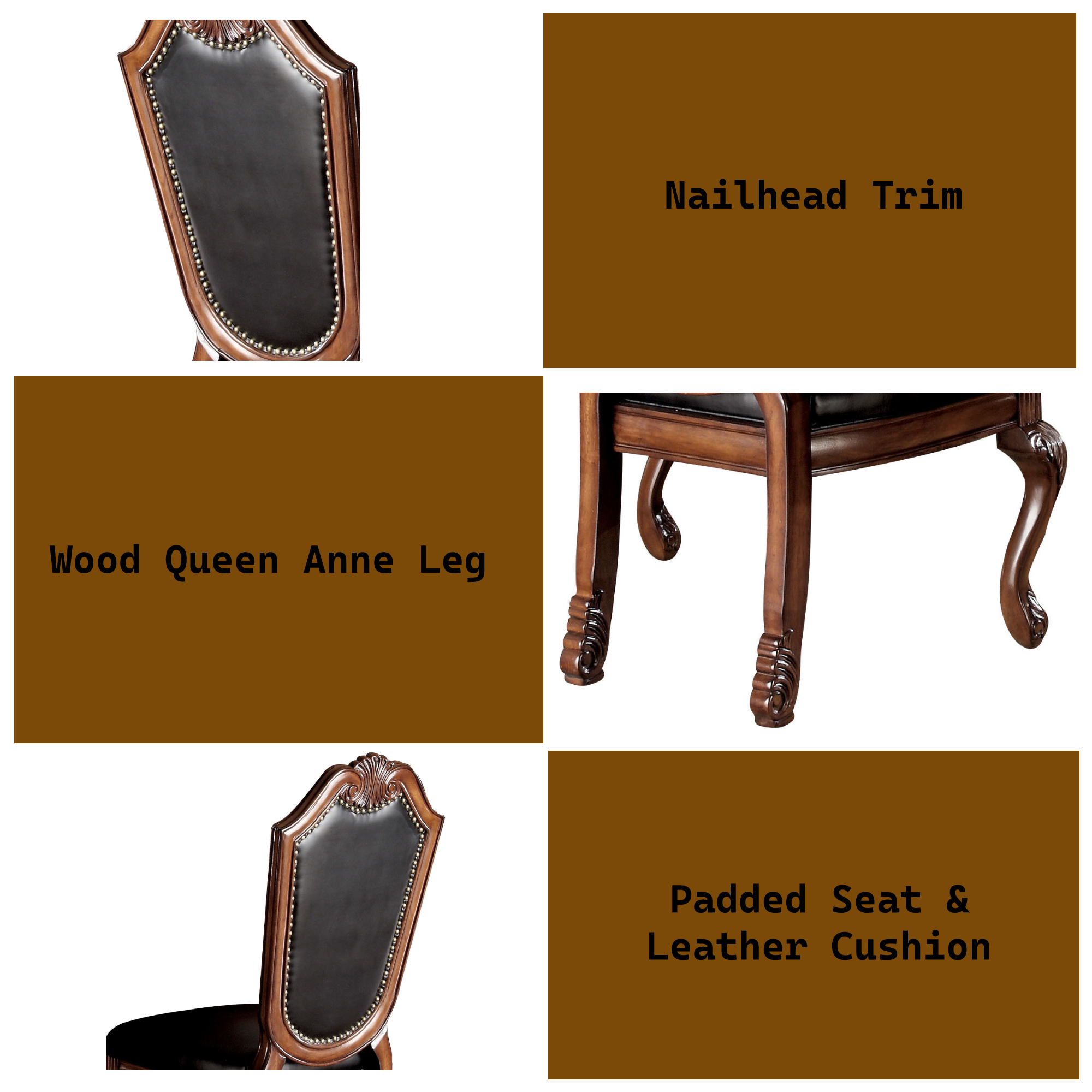 Chateau Black Synthetic Leather & Cherry Finish De Ville Side Chairs (Set of 2) - Elegant Dining Room & Kitchen Accent Chairs for Home Decor