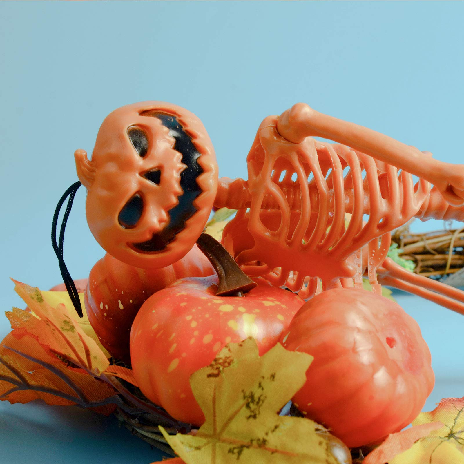 16'' Halloween Skeleton Decor - Full Body Pumpkin Head Skeleton for Halloween Party, Haunted House & Outdoor Yard Decoration