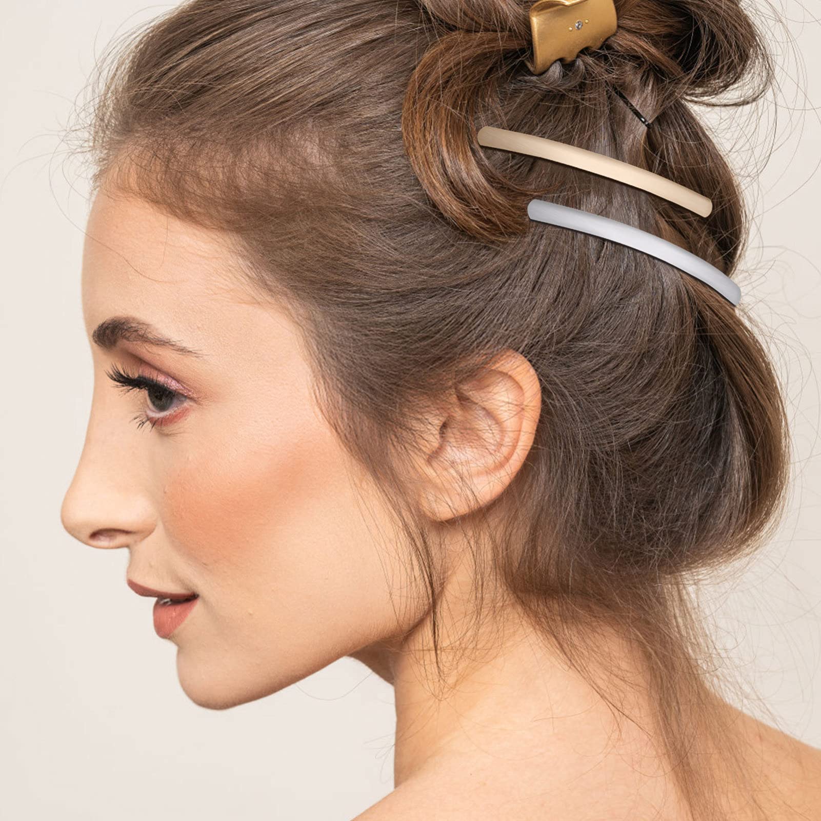 Beaupretty 6-Piece Gold Metal Hair Barrettes for Women - Thin French Hair Clips, Ponytail Holders for Everyday Styling & Special Occasions