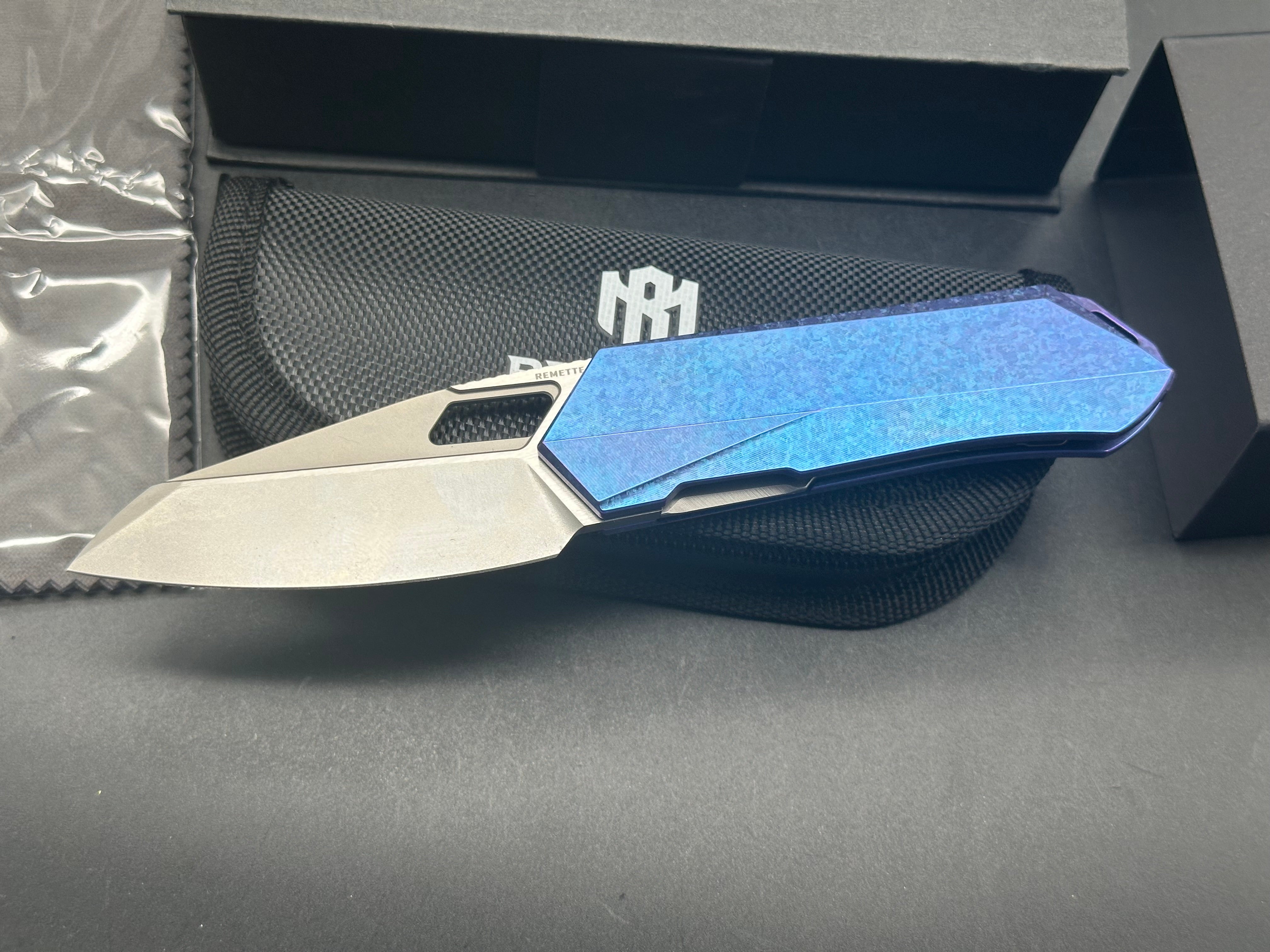 REMETTE RT WOODPECKER Crystallized Titanium Handle M390 Plain Edge Knife - Outdoor Camping, Hunting & Survival Tool