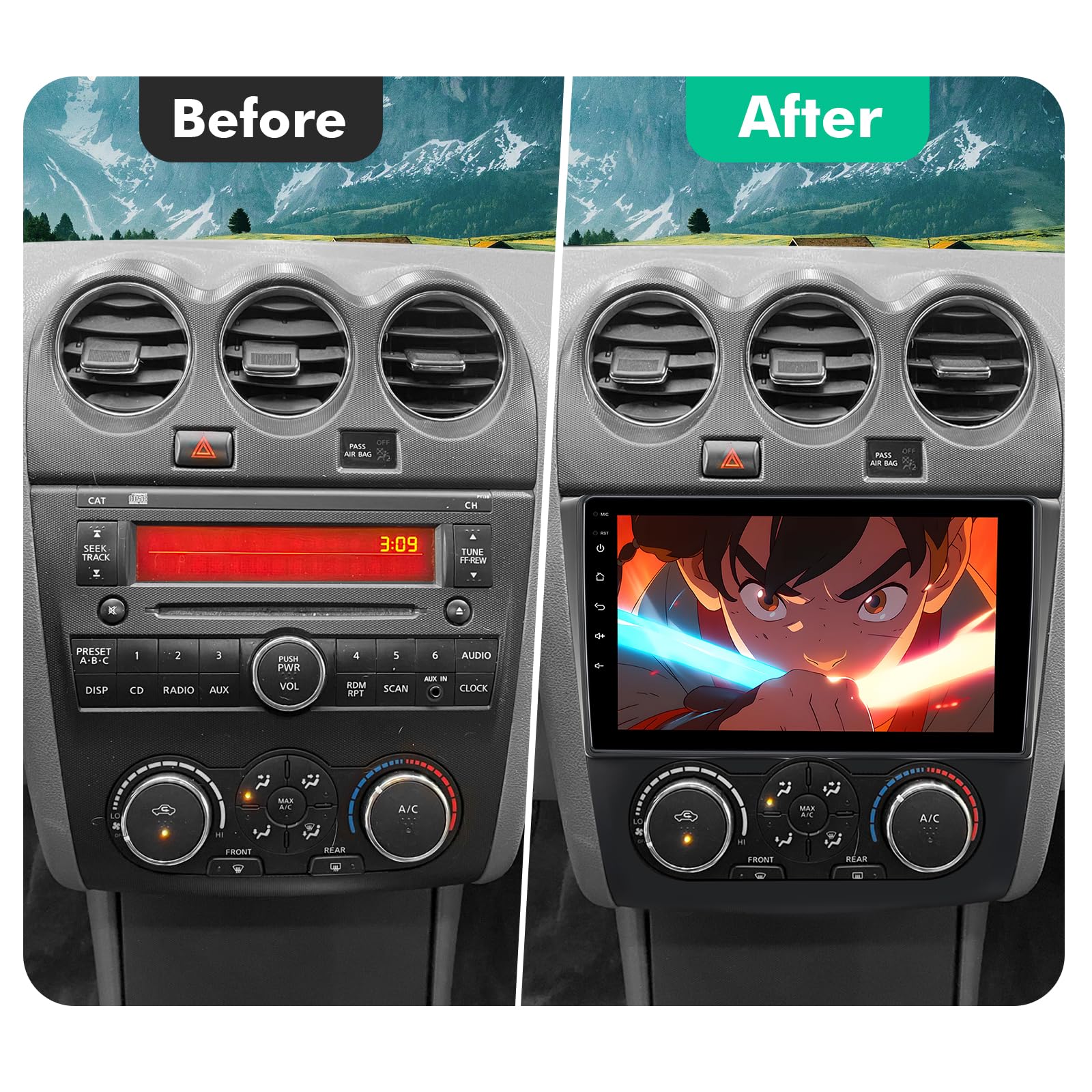 9-Inch IPS Touchscreen Android 10 Car Stereo for Nissan Altima 2008-2012 | Wireless CarPlay & Android Auto | 2+32GB | GPS, WiFi, Bluetooth, FM Radio | Backup Camera & Steering Wheel Control | Perfect for Commuting & Road Trips