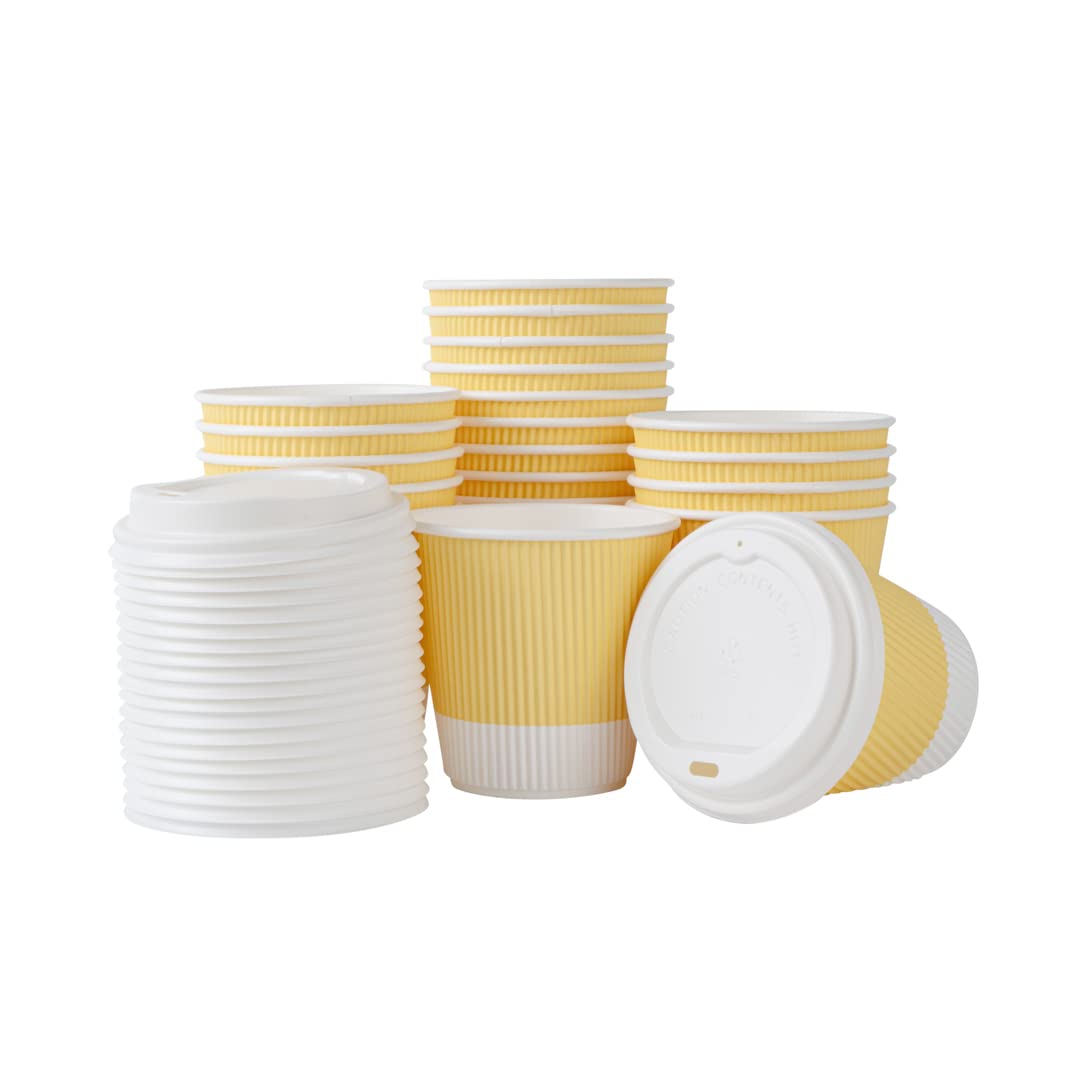 Restaurantware 8oz Insulated Coffee Cups with Lids - 400 Pack Leakproof Ripple Wall Hot Paper Cups | Eco-Friendly Disposable Cups for Coffee, Tea, Hot Chocolate & Lattes | Perfect for Cafes, Offices & Home Use