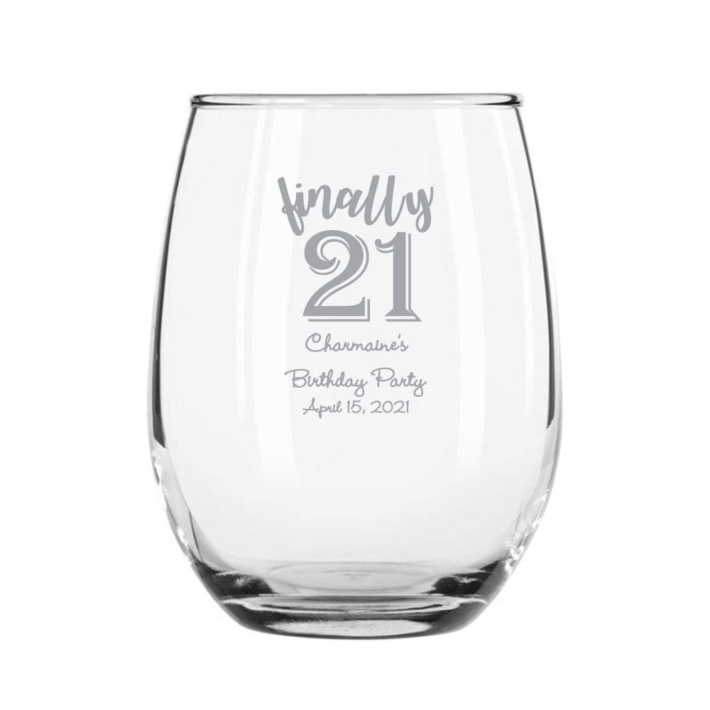 24 Pack Finally 21 Silver Stemless 9 oz Wine Glasses - Elegant Stemless Wine Tumblers for Parties, Weddings & Home Entertaining
