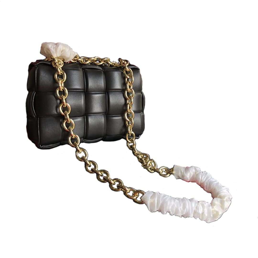 EvaLuLu Genuine Leather Woven Chain Shoulder Bag for Women - Stylish Crossbody Purse for Work, Date Night & Evening Events