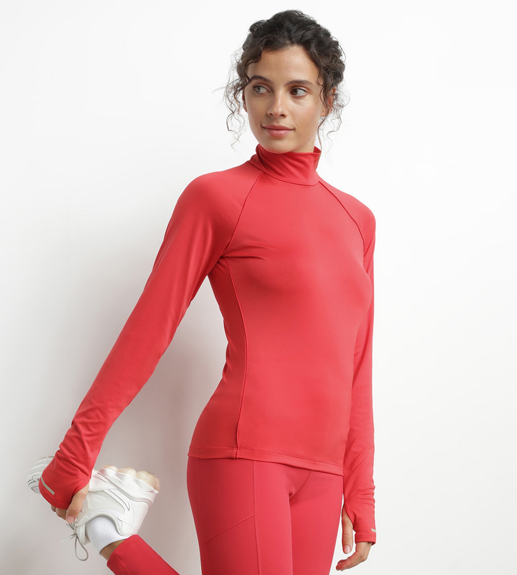 Women's High Neck Sports Top - Breathable Microfiber Workout Shirt in Red | Perfect for Yoga, Running & Gym