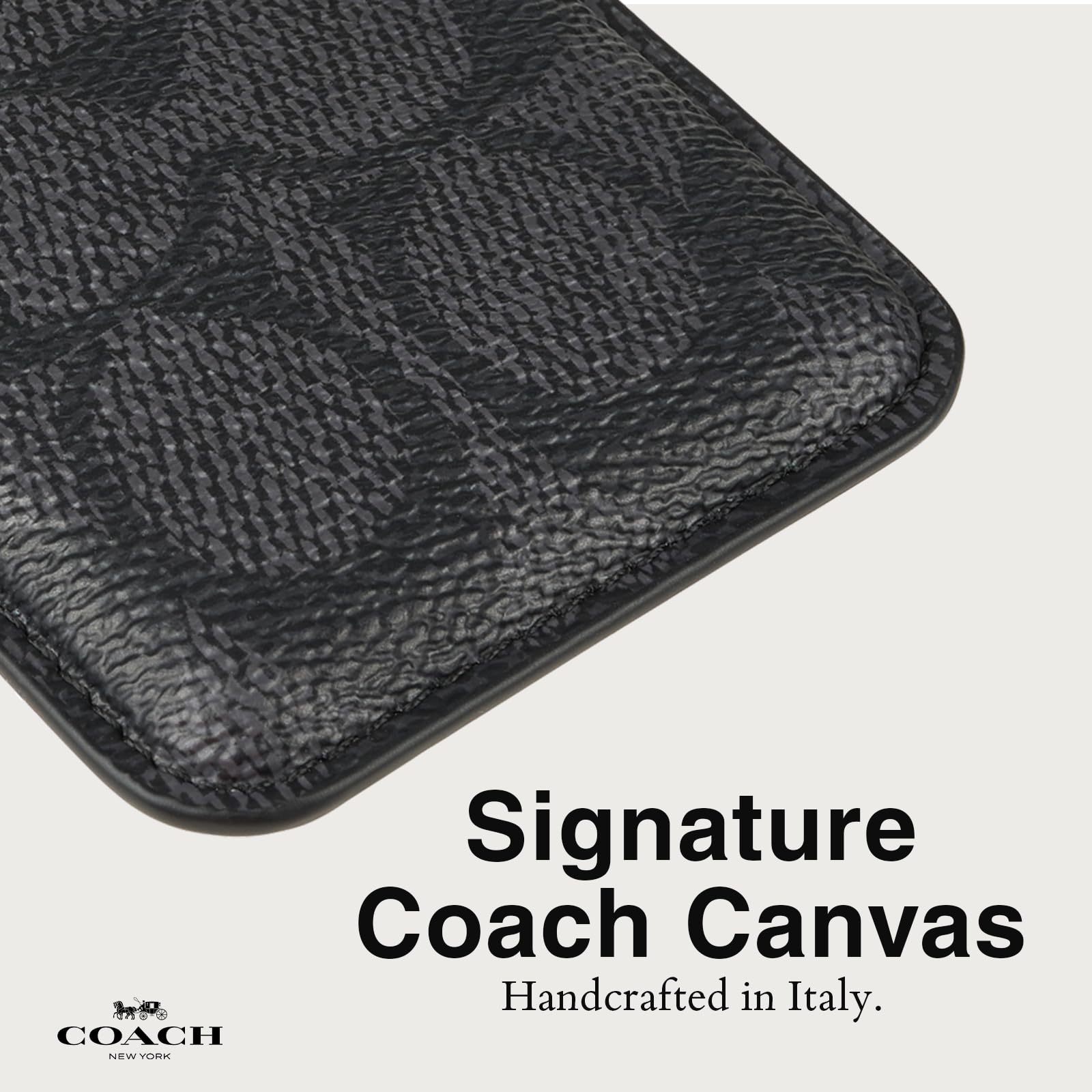 Coach Magnetic Phone Wallet & Card Holder - Compatible with MagSafe iPhones & Cases - Signature Charcoal - Perfect for Hands-Free Shopping & Travel