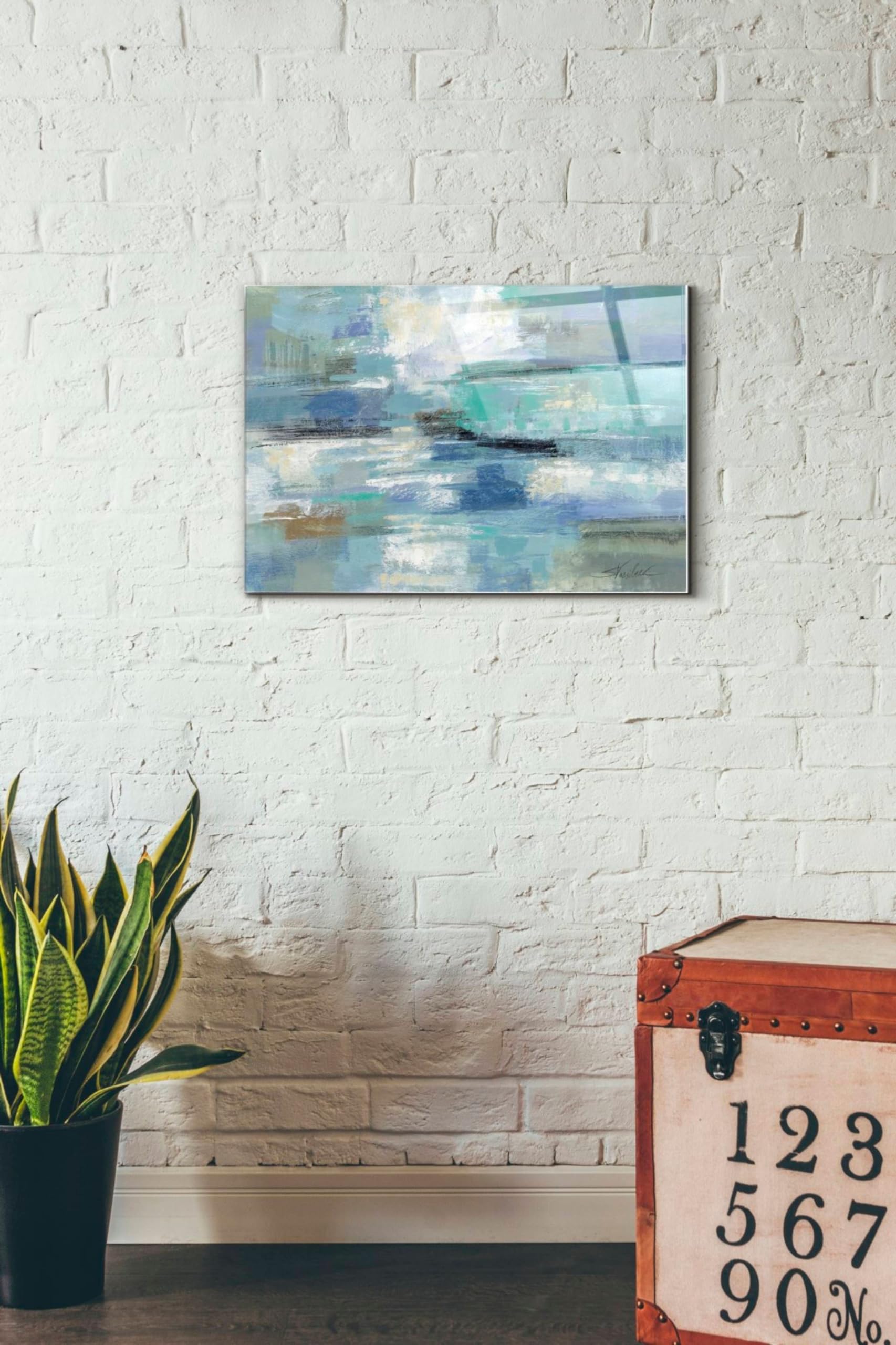 Silvia Vassileva 'Clear Water' Acrylic Glass Wall Art - 16x24 Inches Modern Abstract Painting for Living Room, Bedroom & Office Decor