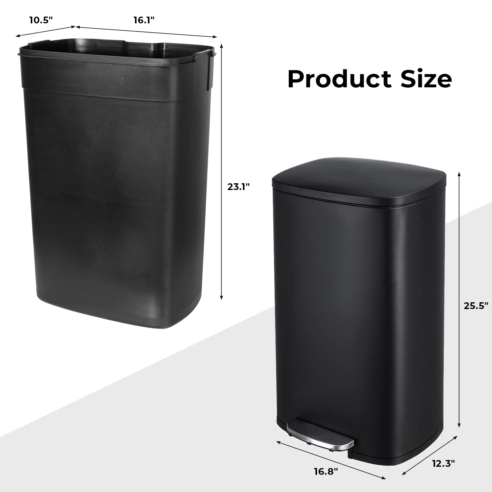 13.2 Gallon Step Trash Can with Soft-Close Lid - Stainless Steel Garbage Bin with Removable Inner Bucket, Fingerprint-Proof & Odor Control - Perfect for Kitchen, Bathroom, Office & Home Use (50L, Black)