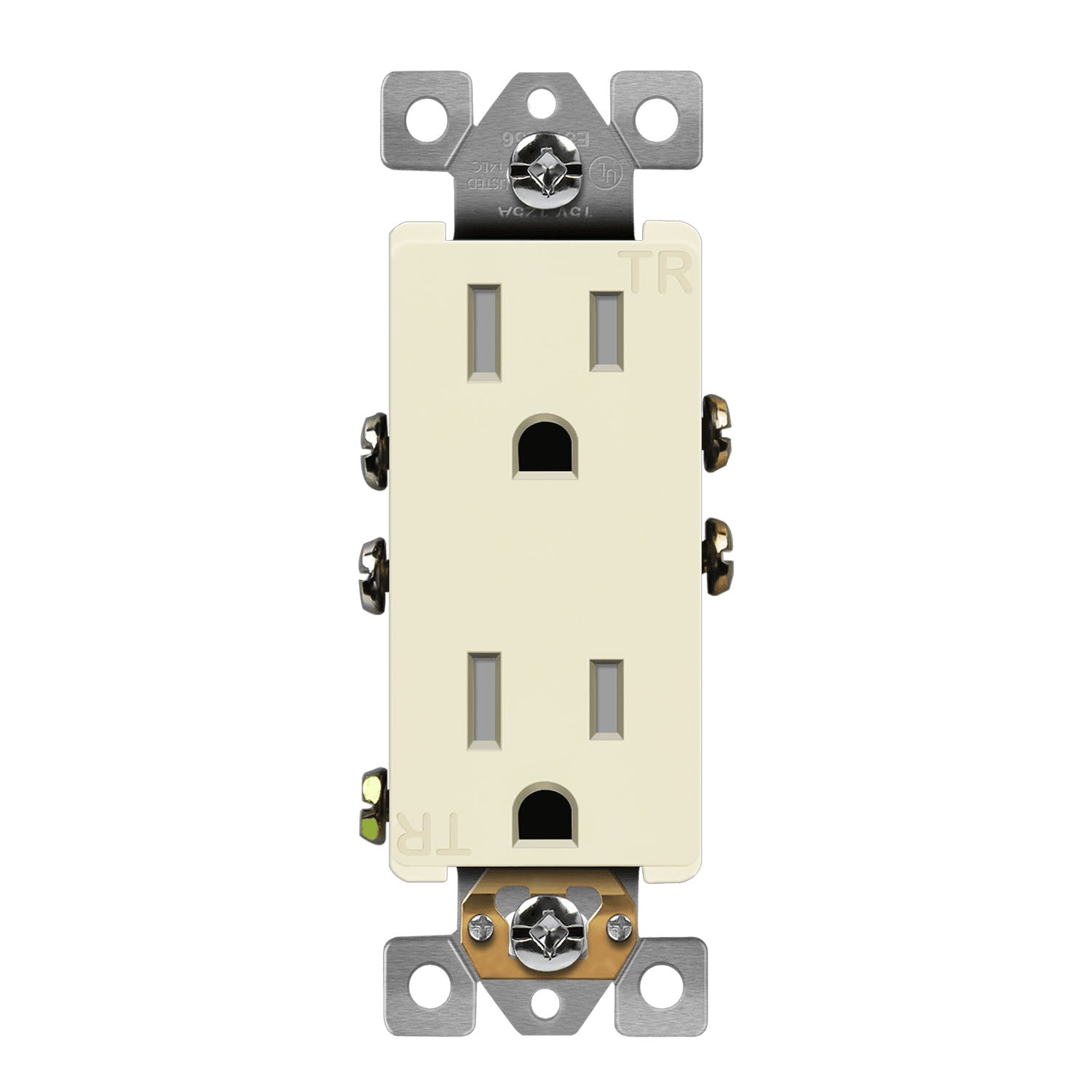 15 Amp Tamper Resistant Duplex Outlet - Light Almond Color, TRR Receptacle, Childproof Electrical Outlet Cover - Perfect for Homes, Offices, and Child-Safe Spaces