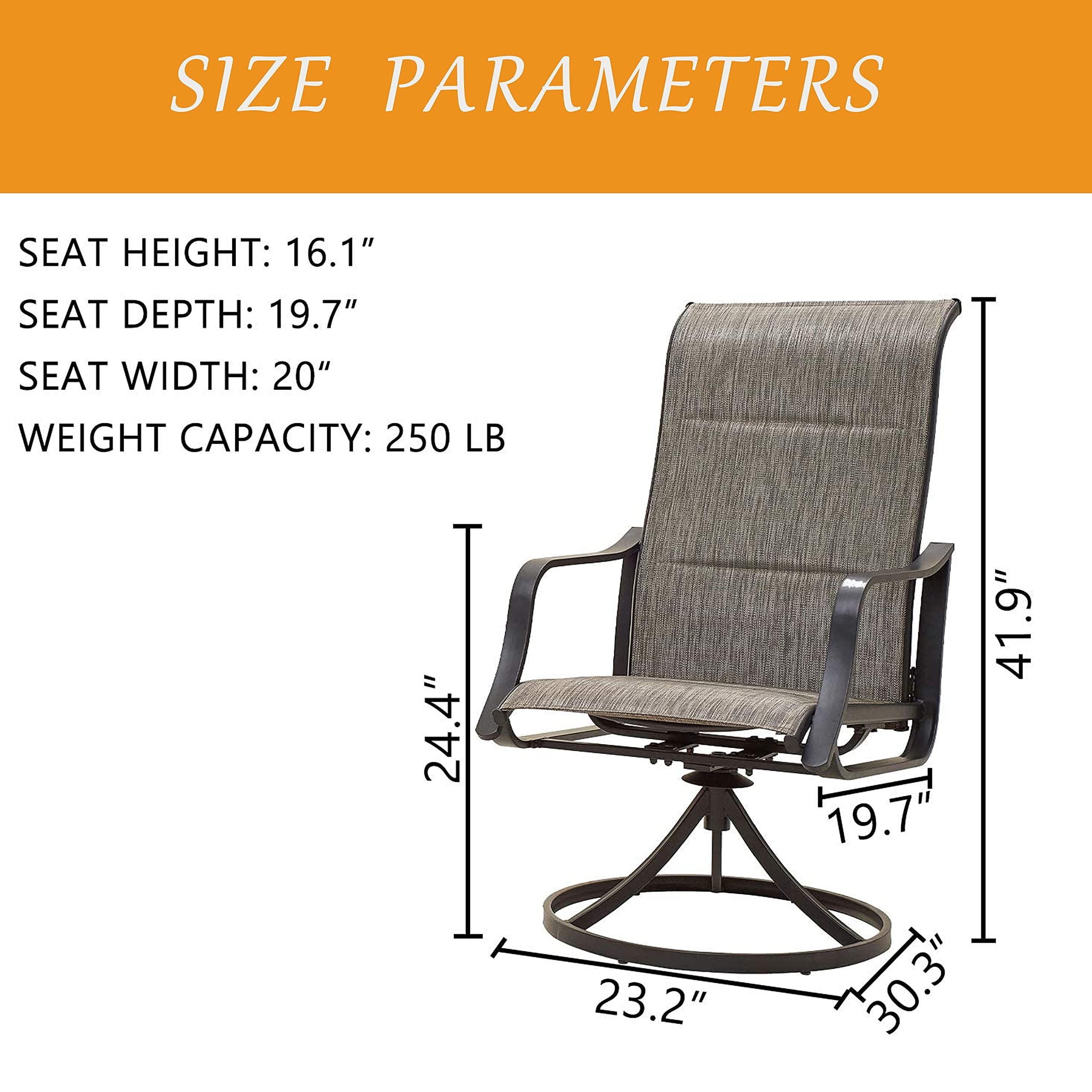 LOKATSE HOME 2-Piece Outdoor Patio Dining Chair Set - Swivel Sling Rocker Chairs with Durable Steel Frame, Comfortable Grey Weather-Resistant Fabric - Perfect for Backyard, Garden, Poolside & Deck Relaxation
