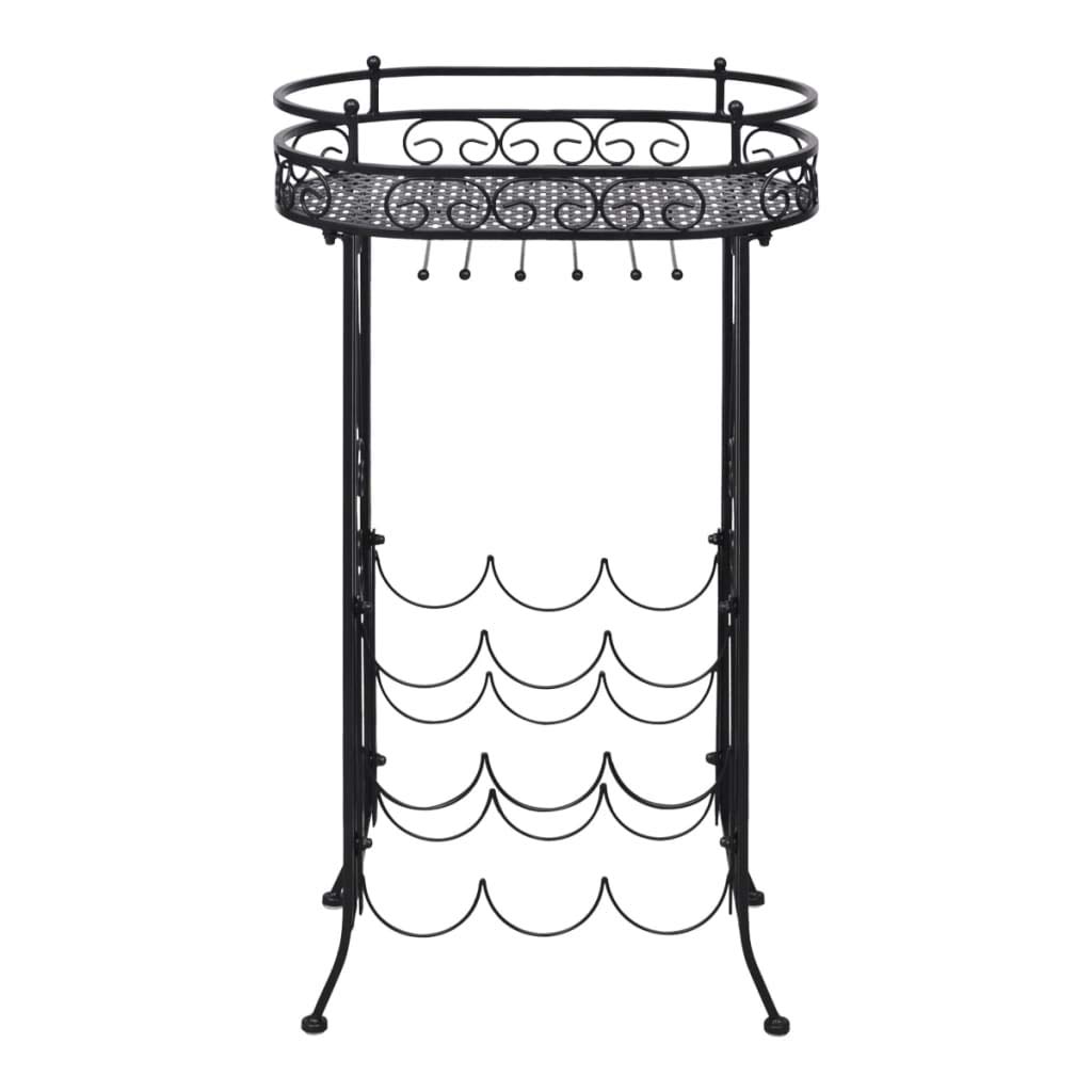FAMIROSA 9-Bottle Metal Wine Rack with Glass Holder - Freestanding Wine Storage & Display Shelf for Kitchen, Dining Room, or Bar Decor