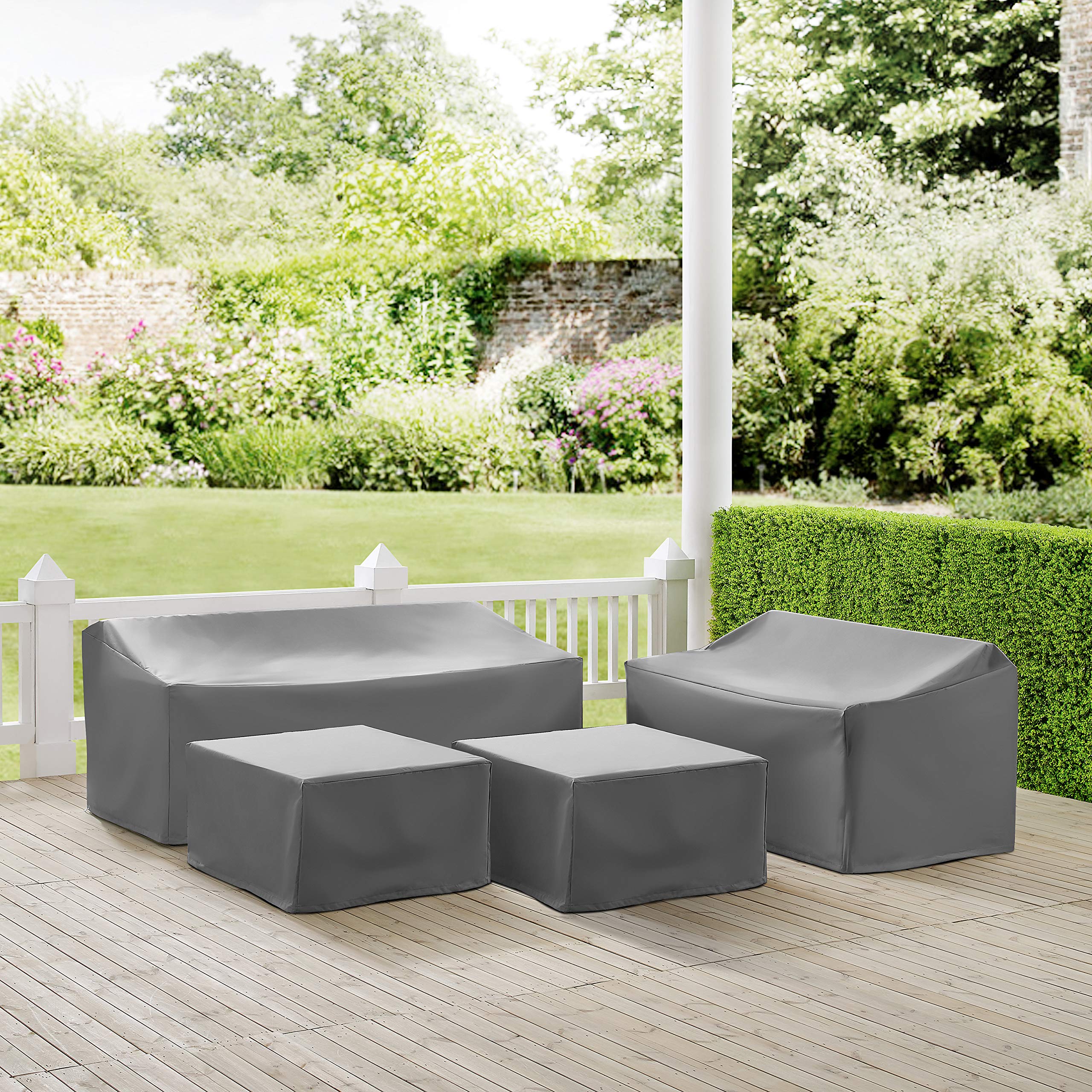 Crosley Waterproof 4-Piece Outdoor Patio Furniture Cover Set for Sectional Sofas - All-Weather Protection for Patio, Deck & Backyard (Gray) - Perfect for Rain, Snow & Sun Protection