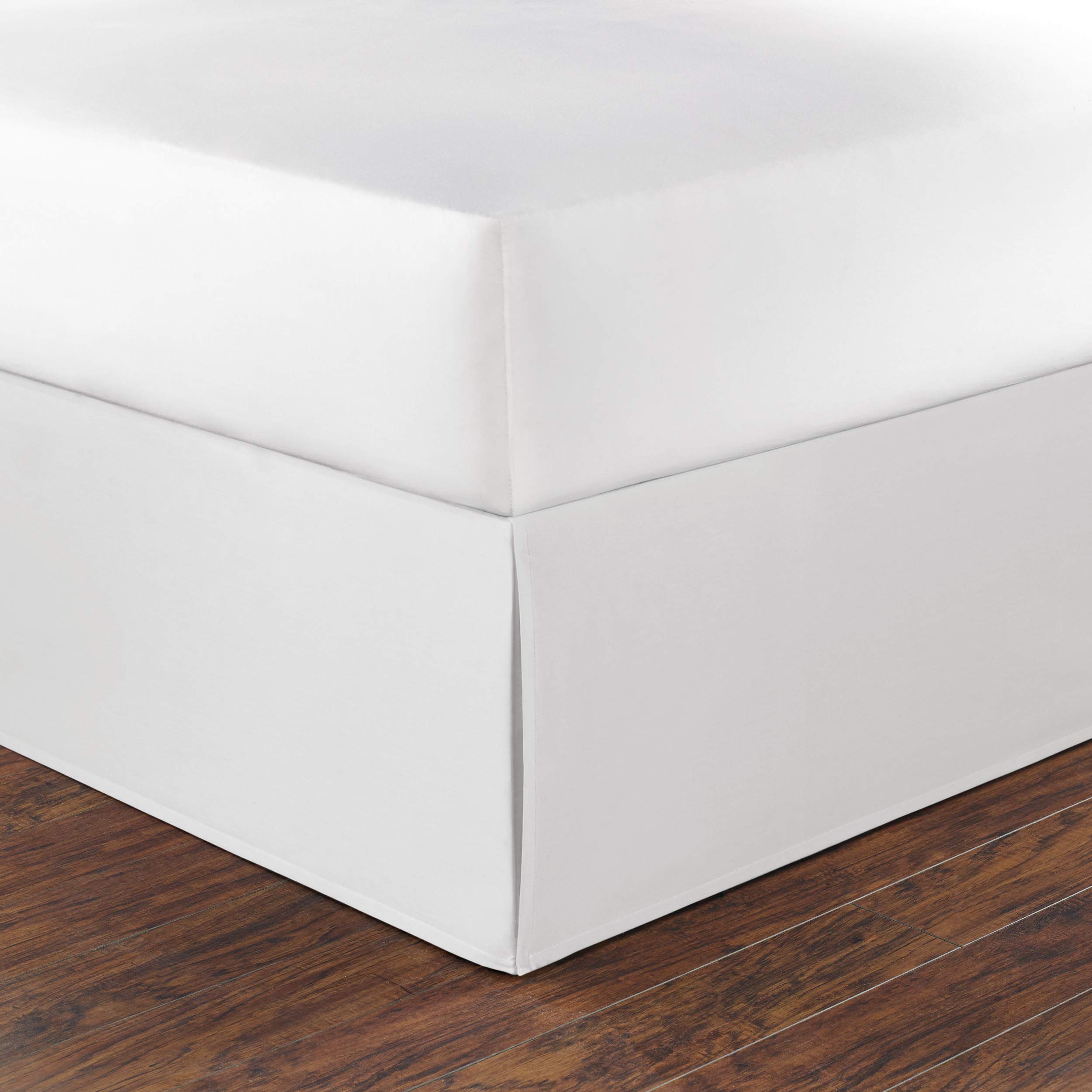 Nautica Cotton 15-Inch Tailored Full Bed Skirt - Split Corners for Easy Fit, Solid White - Perfect for Home Decor & Bedroom Styling