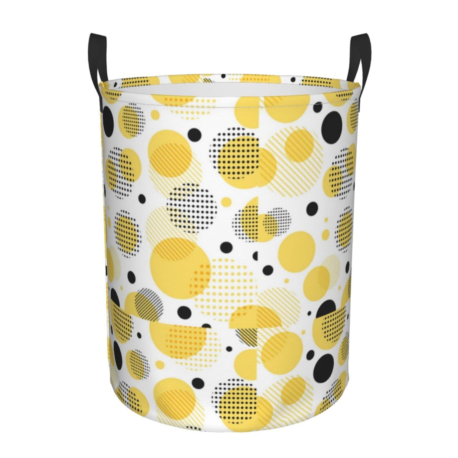 YINSING Collapsible Laundry Basket with Handle - Waterproof Fabric Hamper for Clothes, Toys & Storage | Foldable Medium Size Organizer Bin for Bathroom, Bedroom & Dorm | Black & Yellow Dots Design