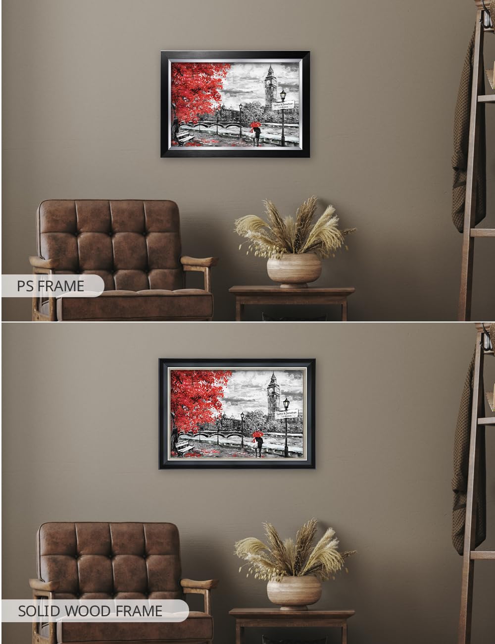 IPIC - Personalized London Lovers Artwork with Custom Names & Date - Romantic Gift for Anniversary, Wedding, Birthday & Holidays - Choose PS or Solid Wood Frame - Perfect for Home Decor, Couples Gifts & Special Occasions