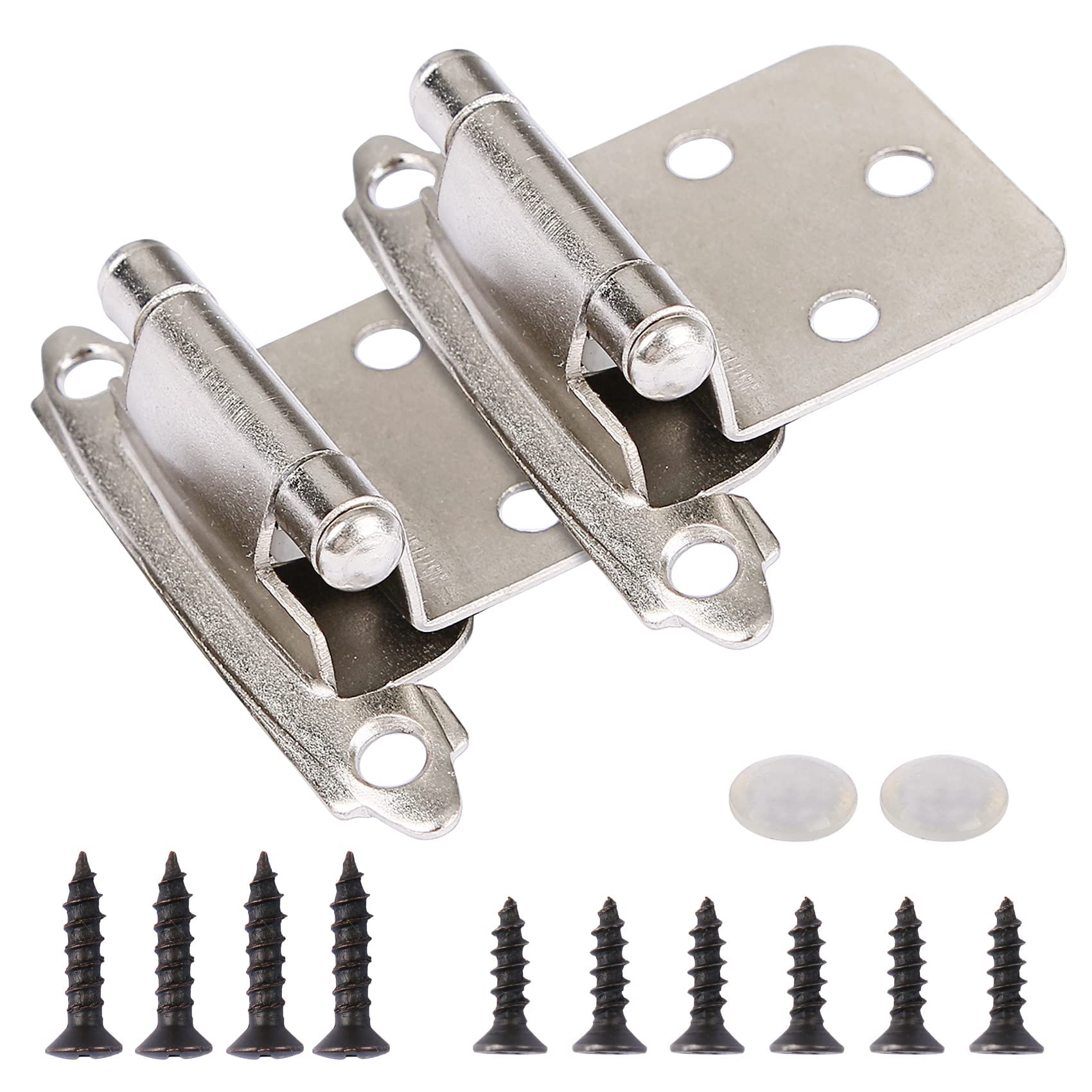 30 Pack Brushed Nickel Cabinet Hinges - 1/2 Inch Overlay, Semi-Concealed Face Mount, Self Closing & Soft Close for Kitchen & Bathroom Cabinets - Smooth Quiet Operation, Easy Installation
