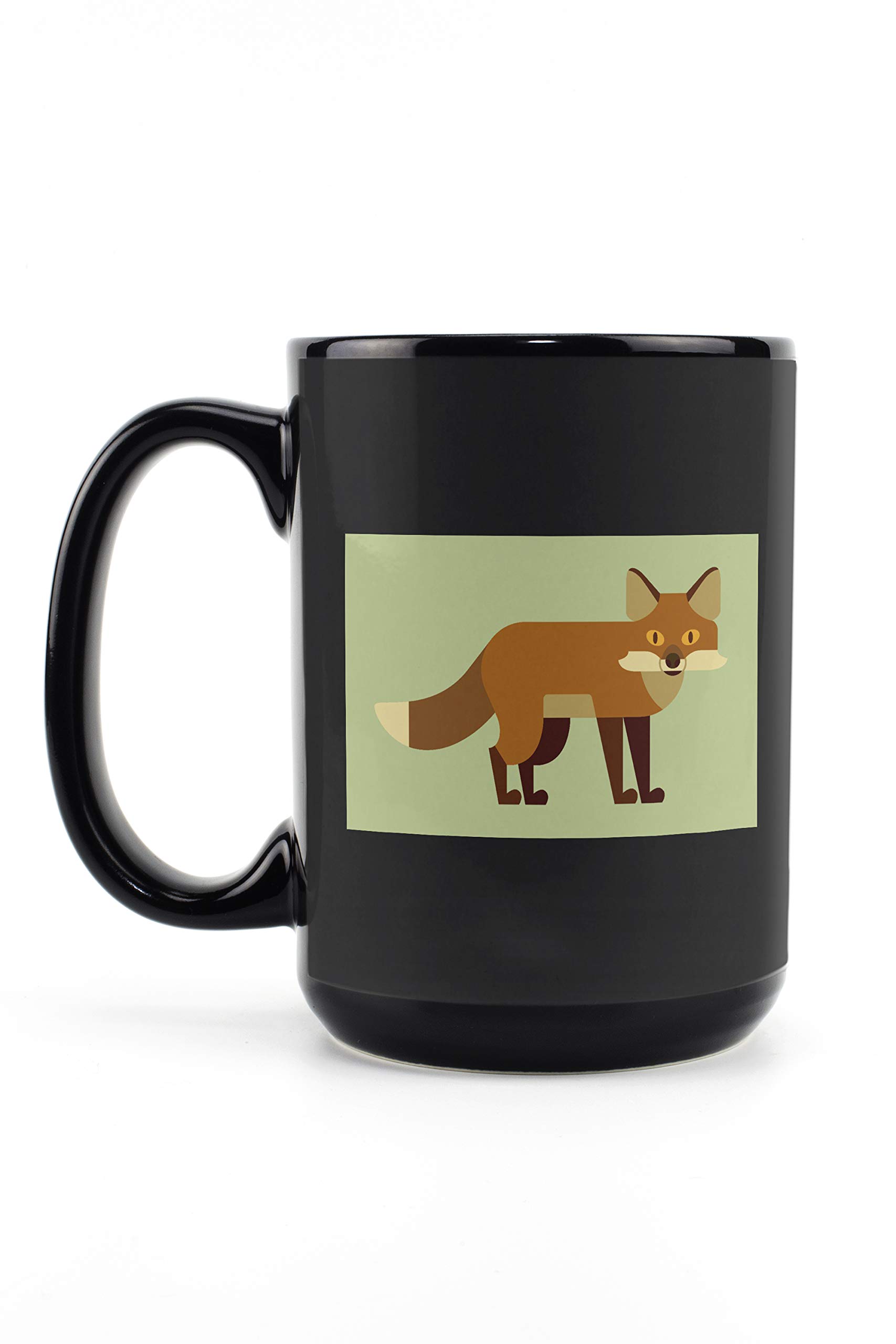 Geometric Fox Design 15oz Black Ceramic Coffee Mug - Microwave & Dishwasher Safe Tea Cup - Perfect for Home, Office & Gifts
