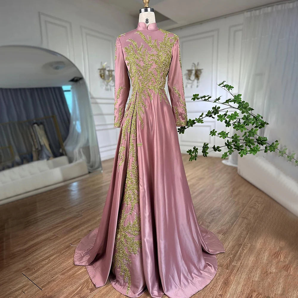 Elegant Muslim Pink Mermaid Evening Dress with Embroidery Satin for Women - Wedding, Party & Special Occasions - Serene Hill LA72218 (2025 Collection) - Perfect for Bridal Showers, Formal Events & Prom Nights
