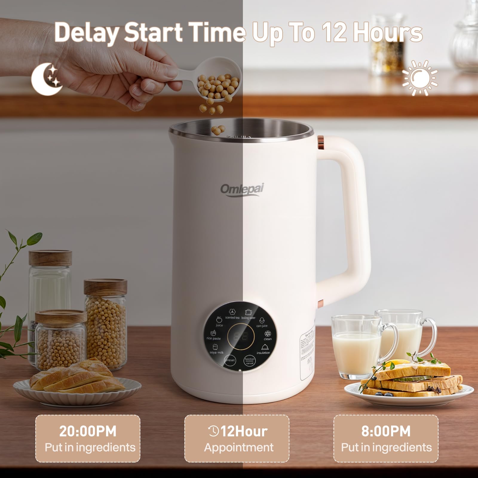 35oz 8-in-1 Automatic Nut Milk Maker Machine - Homemade Almond, Oat, Coconut & Soy Milk Maker with 10 Blades | Non-Dairy Beverage Machine with Keep Warm & Auto-Clean | Perfect for Vegan, Paleo & Plant-Based Diets at Home