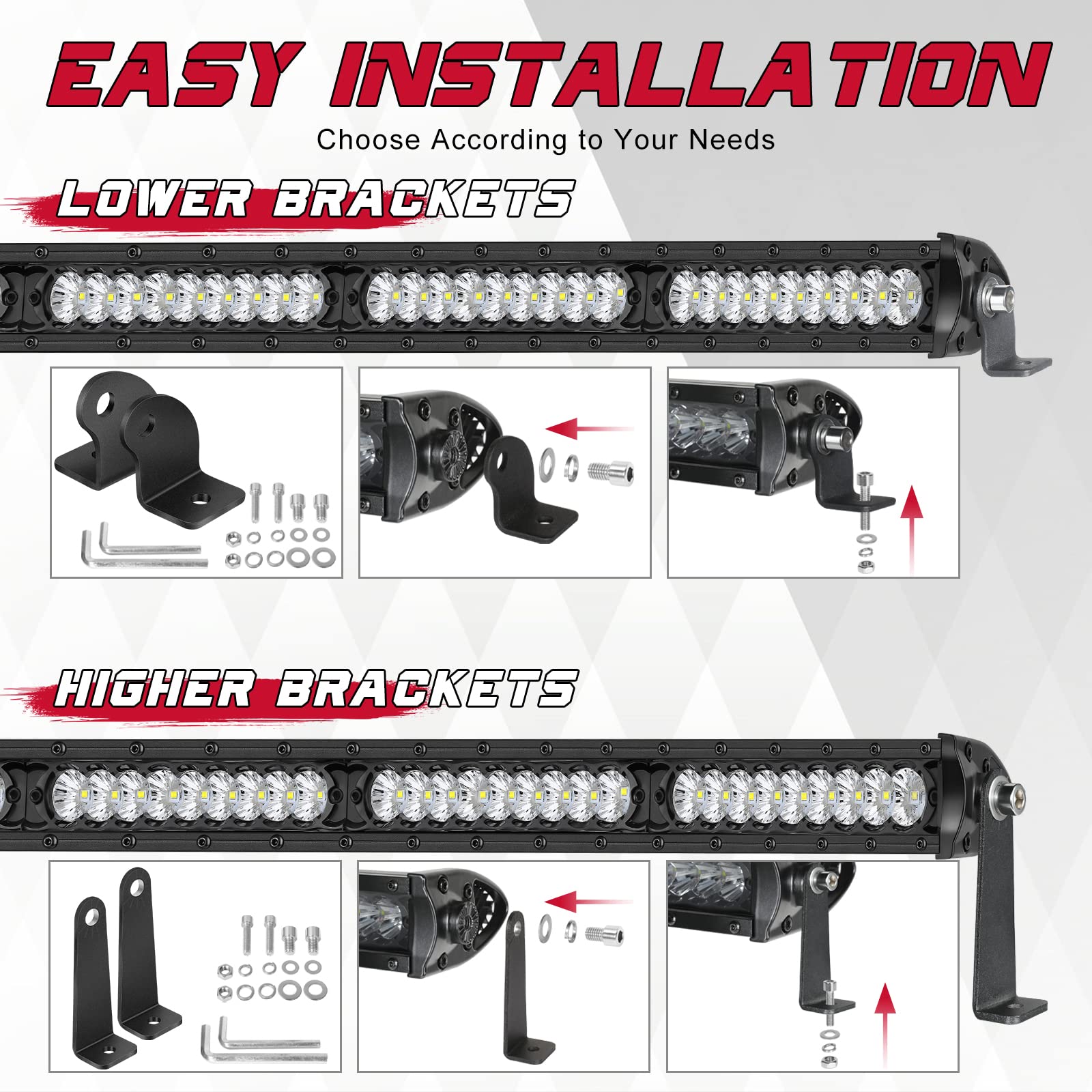 OFFROADTOWN 2 Pack Universal Light Bar Mounting Brackets - Adjustable L-Shape Side Mount for Single Row Straight/Curved Light Bars - Compatible with Jeep, Truck & Offroad Vehicles (Perfect for Night Offroading & Adventure Driving)