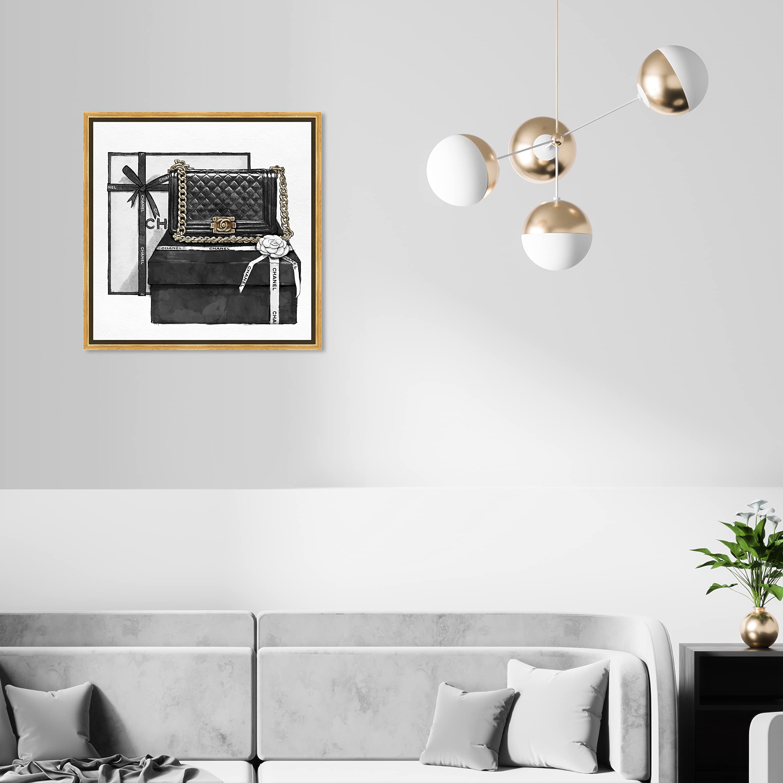 Oliver Gal Artist Co. Fashion & Glam Wall Art Canvas - 'Gifted Beauty' Handbag Framed Print 20x20 Inches Black White - Perfect for Living Room, Bedroom & Office Decor