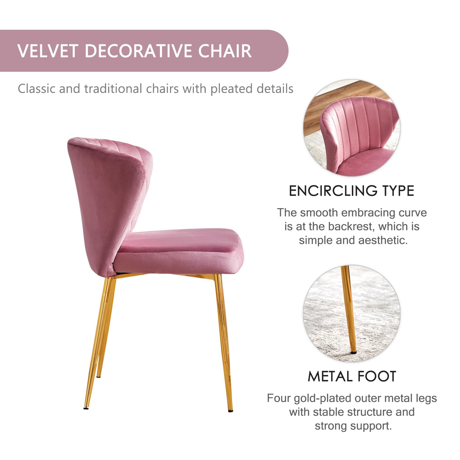 Luxury Velvet Dining Chairs Set of 4 - Tufted Upholstered Mid Century Modern Chairs with Golden Metal Legs for Dining Room, Kitchen, Living Room (Pink) | Elegant Home Decor & Dinner Party Seating