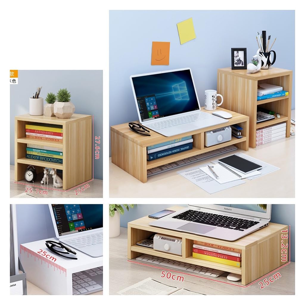 Tyewomiy Wooden Monitor Stand for Computer & Laptop - 3-Tier Desk Organizer with Storage Shelves (75.7x25x27.6cm) - Perfect for Home Office, Gaming Setup & Workspace Organization