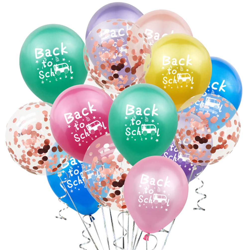 KESYOO 15pcs Back to School Balloons Set - Gold Confetti Latex Balloons with Swirls for Classroom Decorations, School Bus Themed Party Supplies, Welcome Back Decor | Perfect for First Day of School Celebrations, Teacher Appreciation Events & Kindergarten Graduations