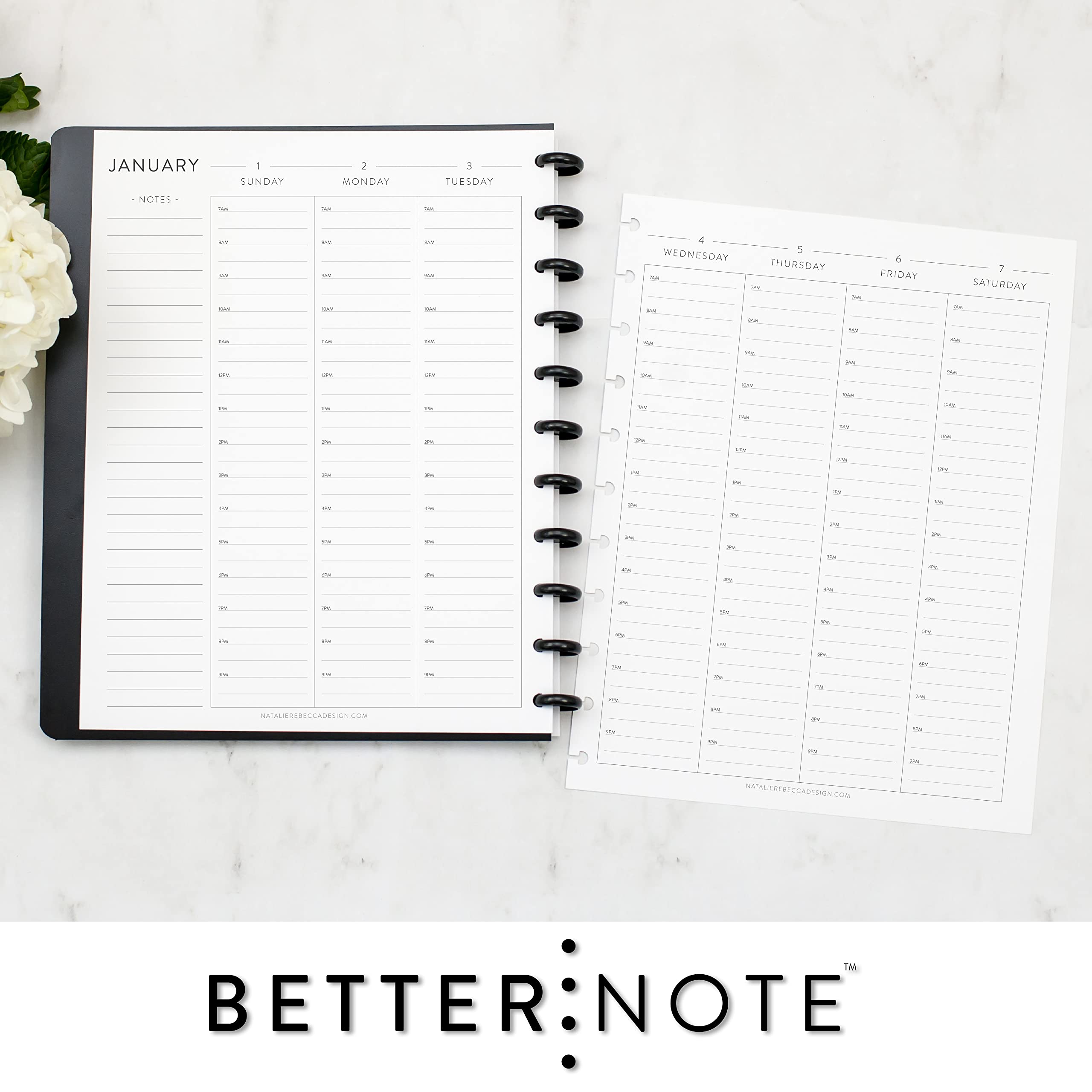 BetterNote 2025 Hourly Planner Refill for Discbound Notebooks - Fits Levenger Circa, Happy Planner, InkWell Press, Staples Arc, TUL & Talia (8.5