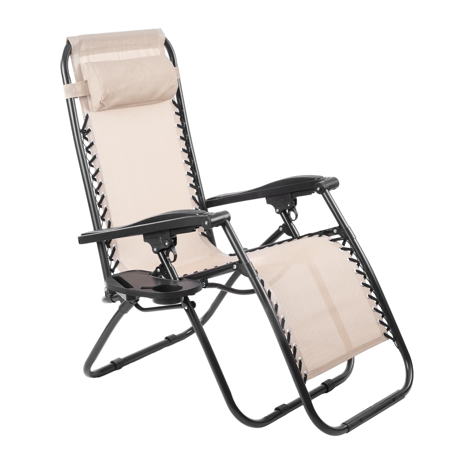 Zero Gravity Folding Reclining Lounge Chair with Pillow - Adjustable Patio Chair with Side Table & Cup Holder - Perfect for Backyard, Poolside, Camping & Office Relaxation (Beige)