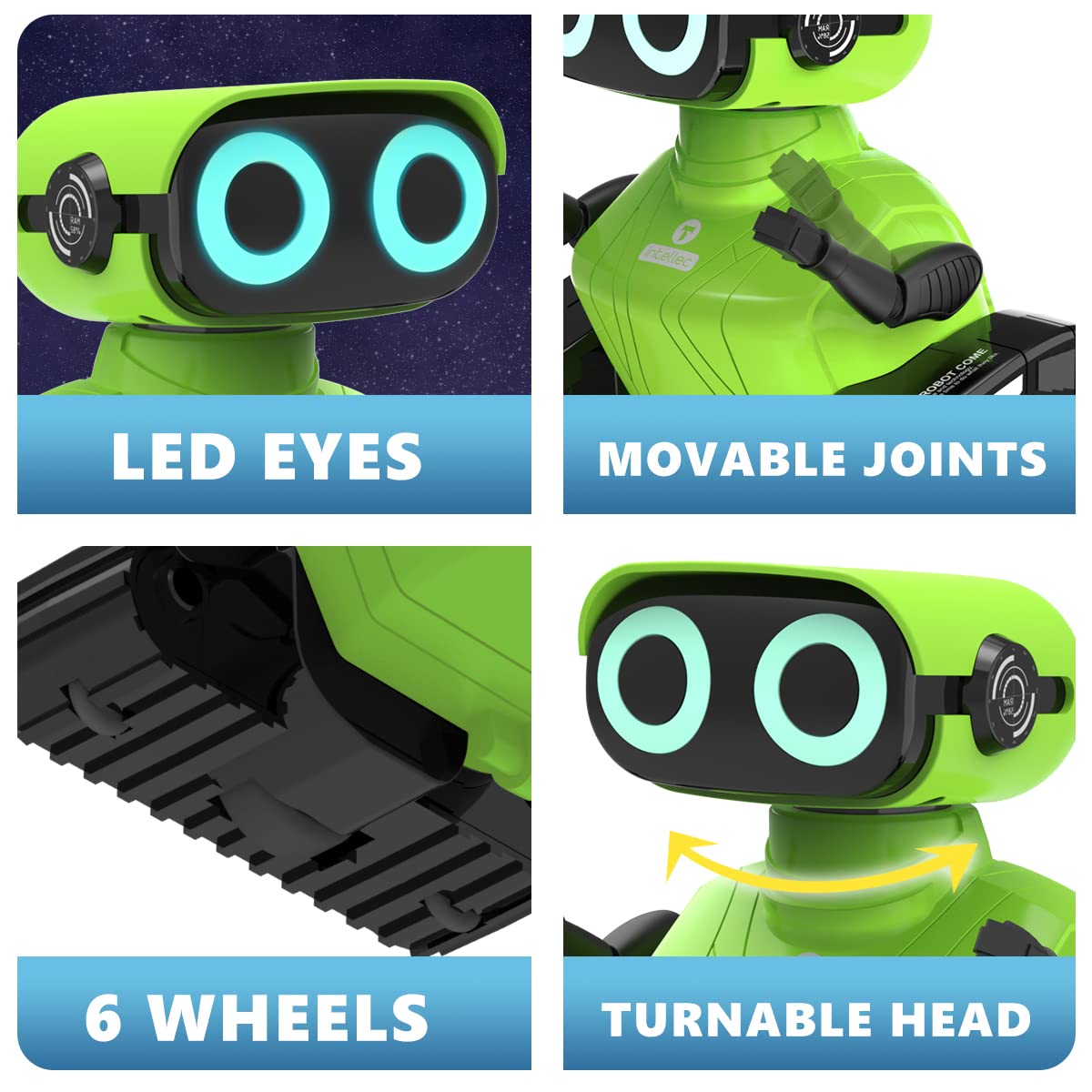 GILOBABY Remote Control Robot Toy for Kids - Interactive RC Robot with LED Eyes, Flexible Head & Arms, Dancing & Music - STEM Learning Toy for Boys & Girls Ages 3+ (Green) | Birthday Gift, Party Favor & Indoor Play Activity