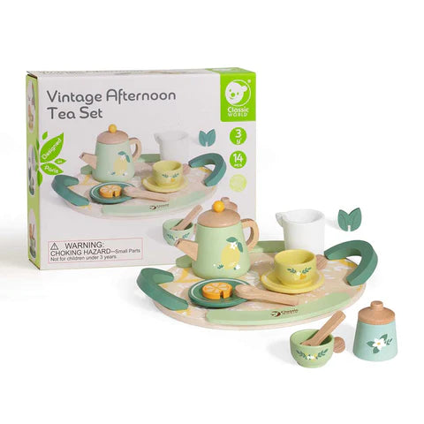 Premium Wooden Afternoon Tea Set - Elegant 12-Piece Serving Tray with Teapot, Cups & Snack Plates - Perfect for English Tea Parties, Bridal Showers & Garden Gatherings