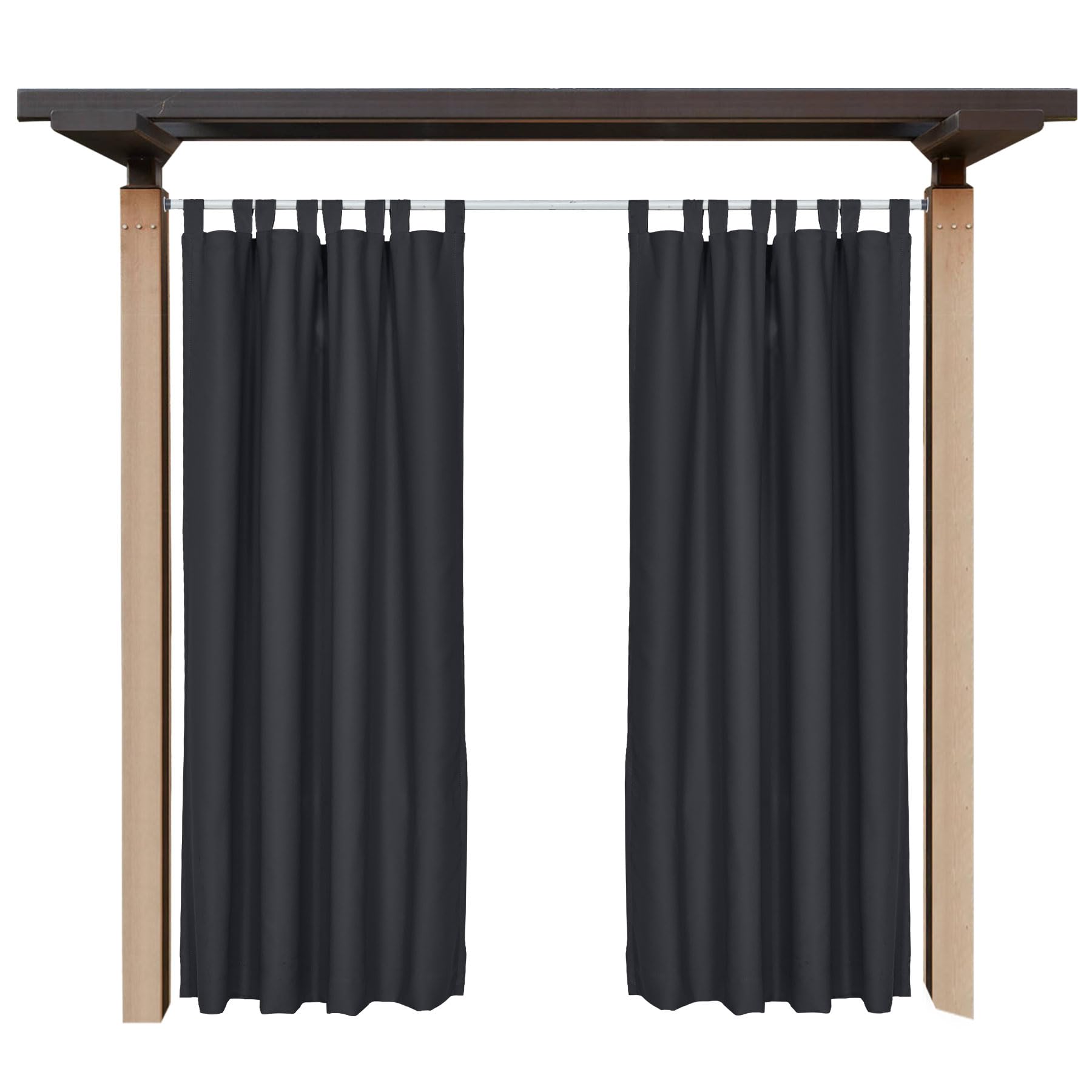Frement Waterproof Noise Canceling Indoor/Outdoor Curtains - Black Self-Adhesive Tab Top Drapes for Pergola, Balcony, Patio (52