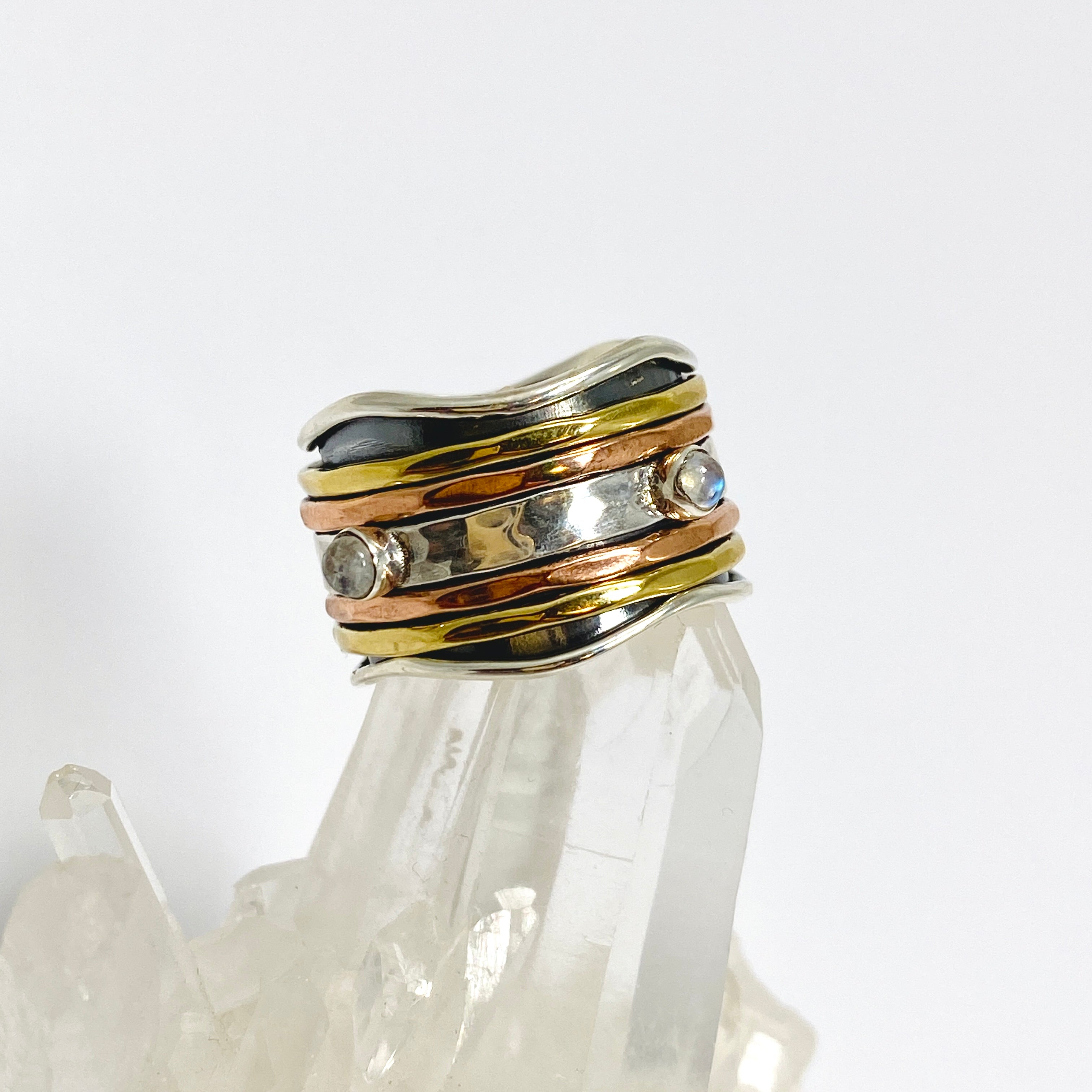 Moonstone Spinner Ring Size 9.5 R3905 - Elegant Adjustable Sterling Silver Jewelry for Women, Perfect for Meditation, Stress Relief & Everyday Wear