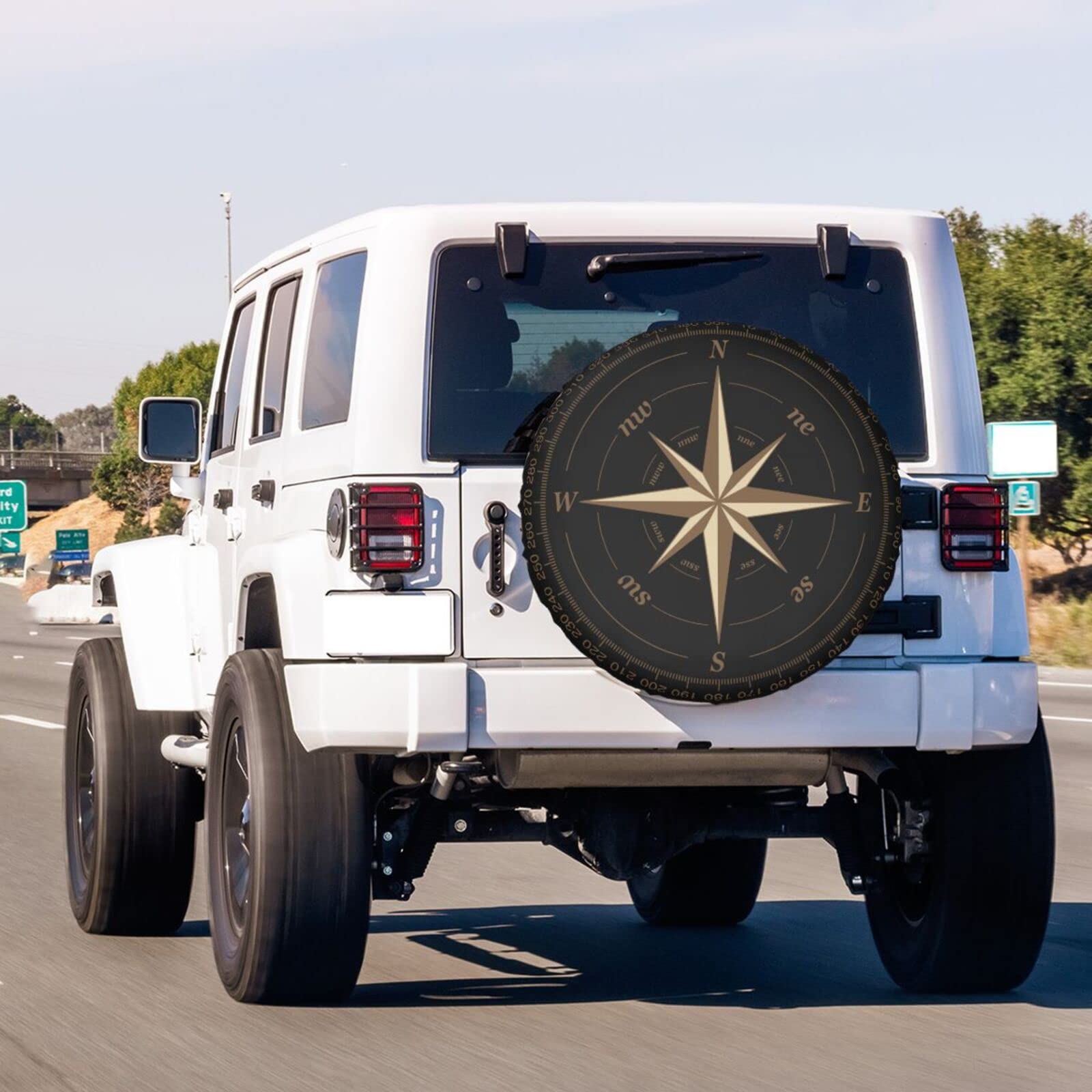 Compass Rose Black Spare Tire Cover - 17 Inch Dust-Proof Wheel Protector for Trailers, RVs, SUVs & Most Vehicles | Perfect for Off-Road Adventures & Long-Distance Travel