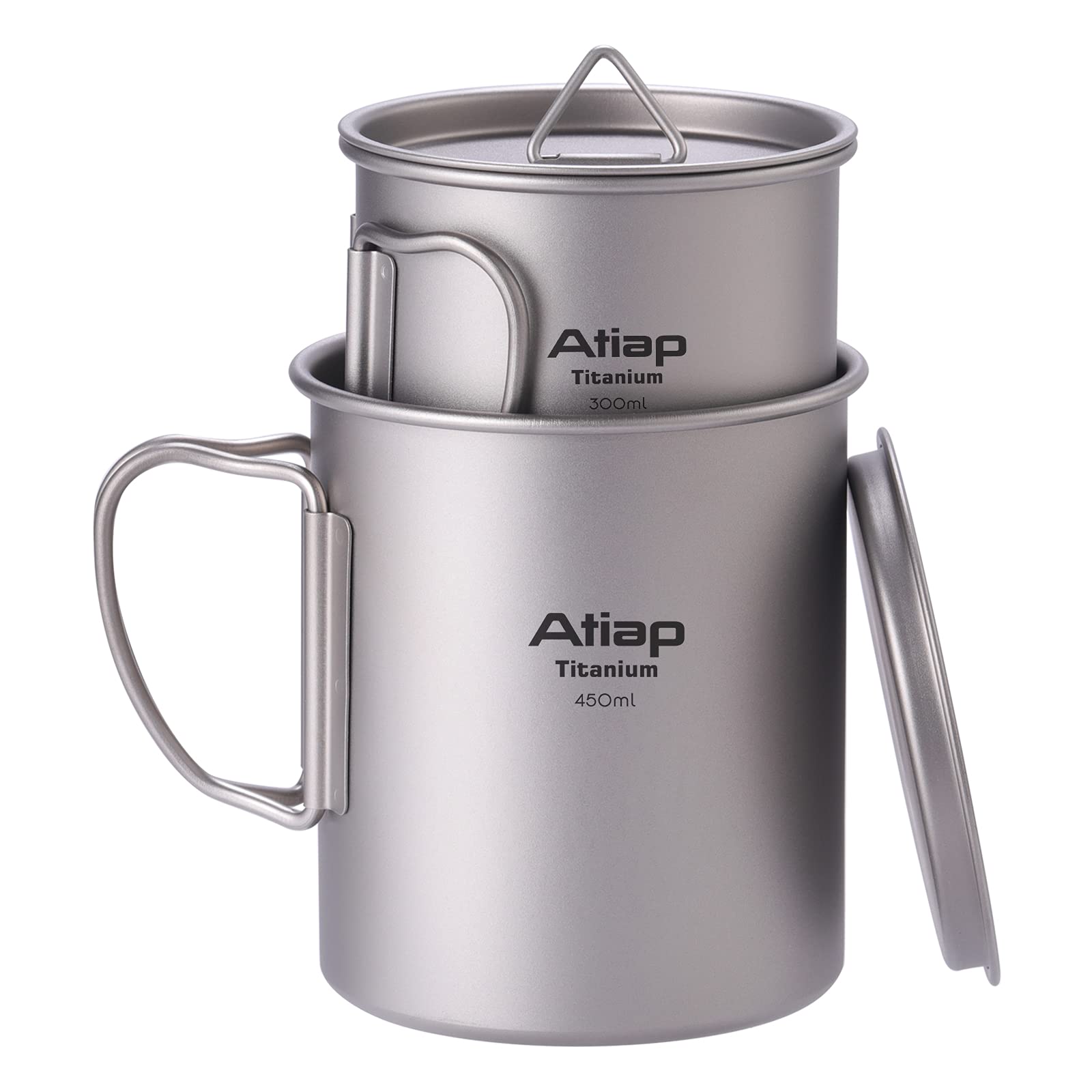 Titanium Camping Coffee Pot 450ML & 300ML - Lightweight Portable Mug with Foldable Handle & Lid - Perfect for Backpacking, Hiking, and Outdoor Adventures
